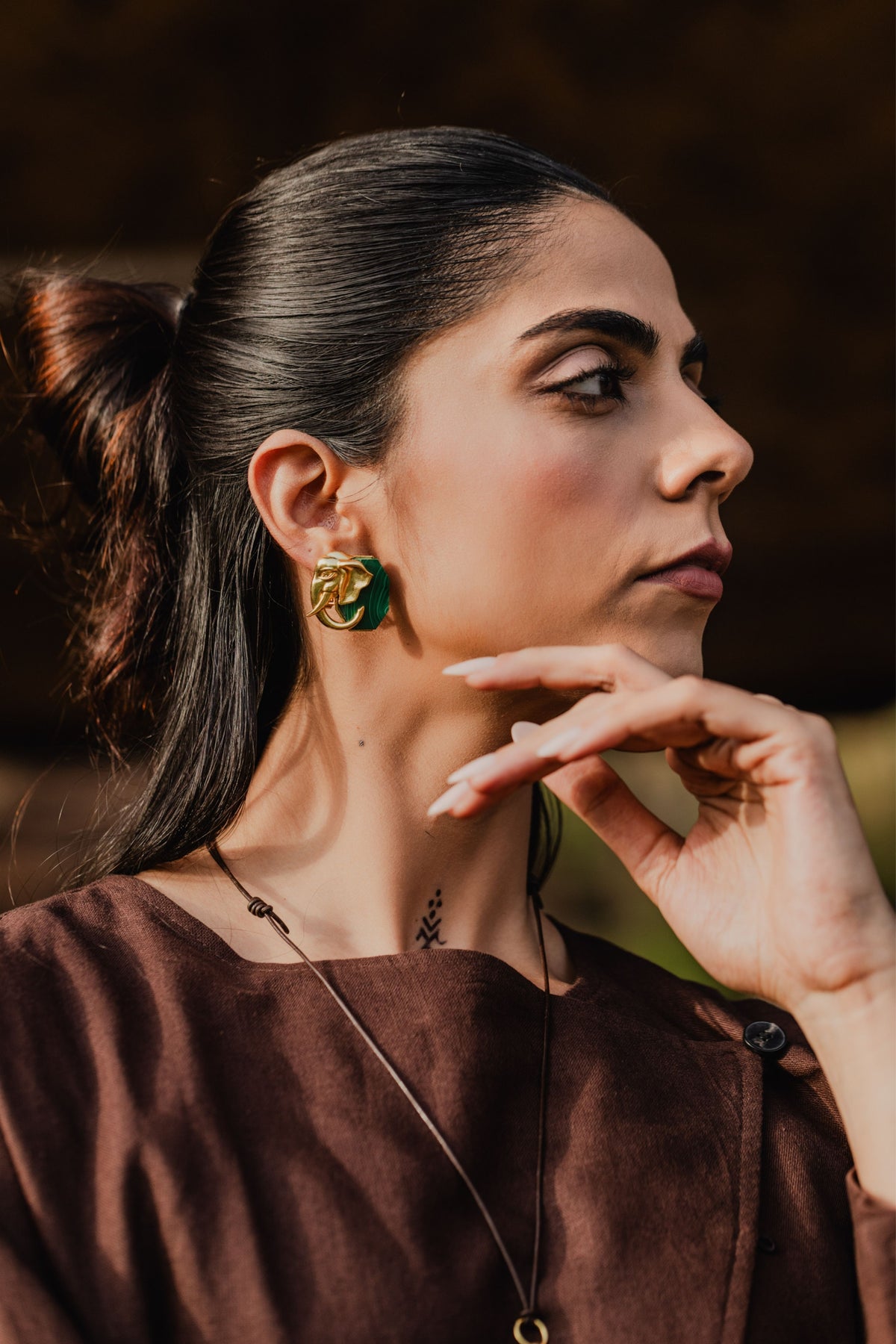 Ele Malachite Studs Gold