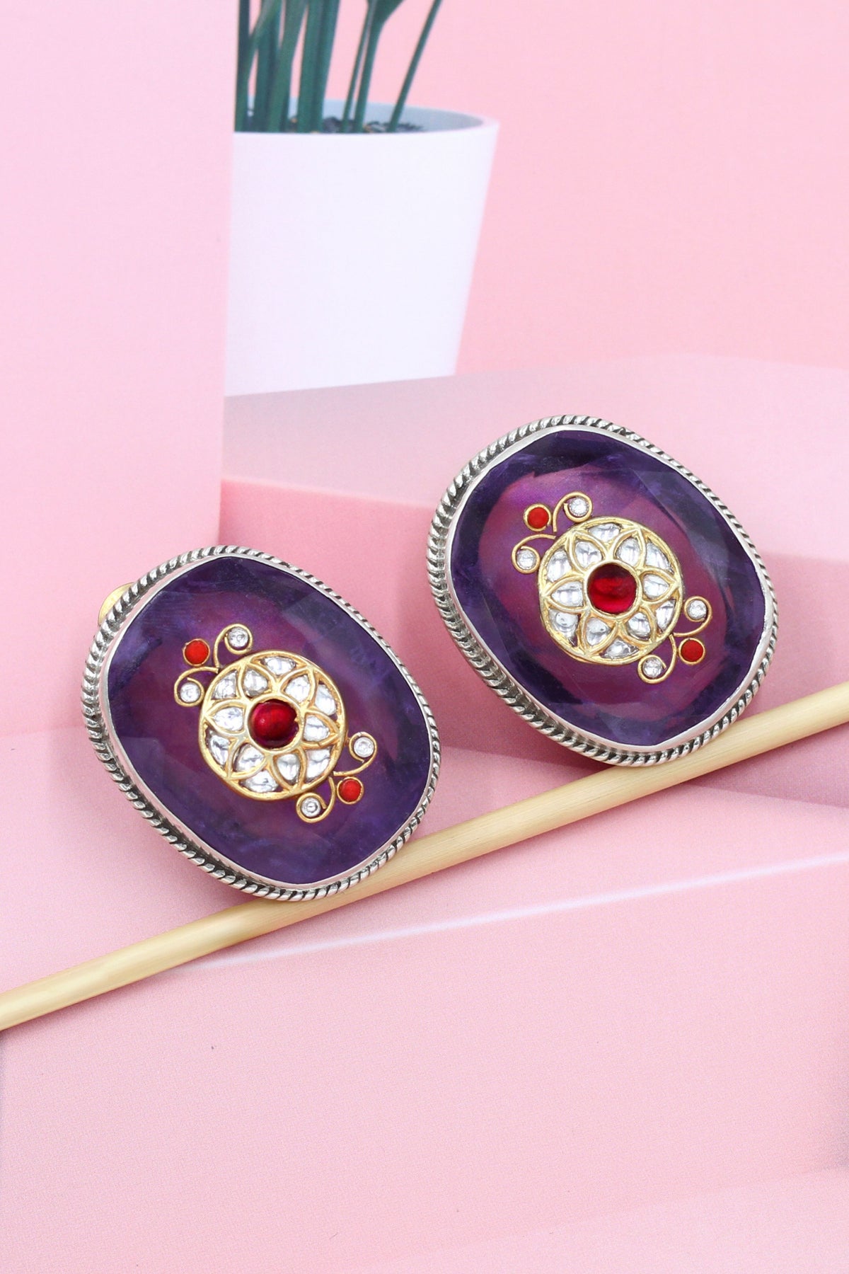 Purple Silver Earrings