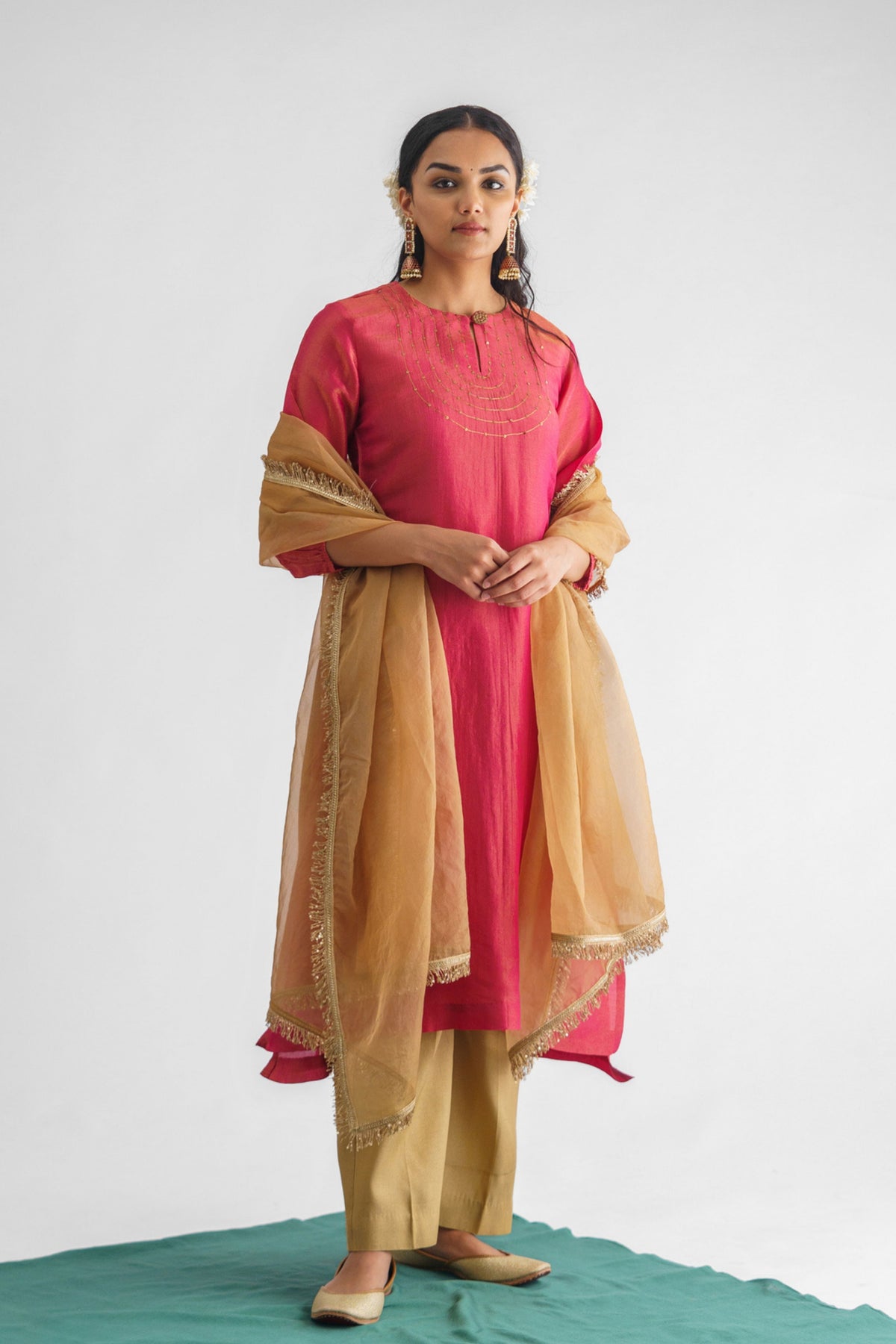 Pink Georgette Tissue Kurta