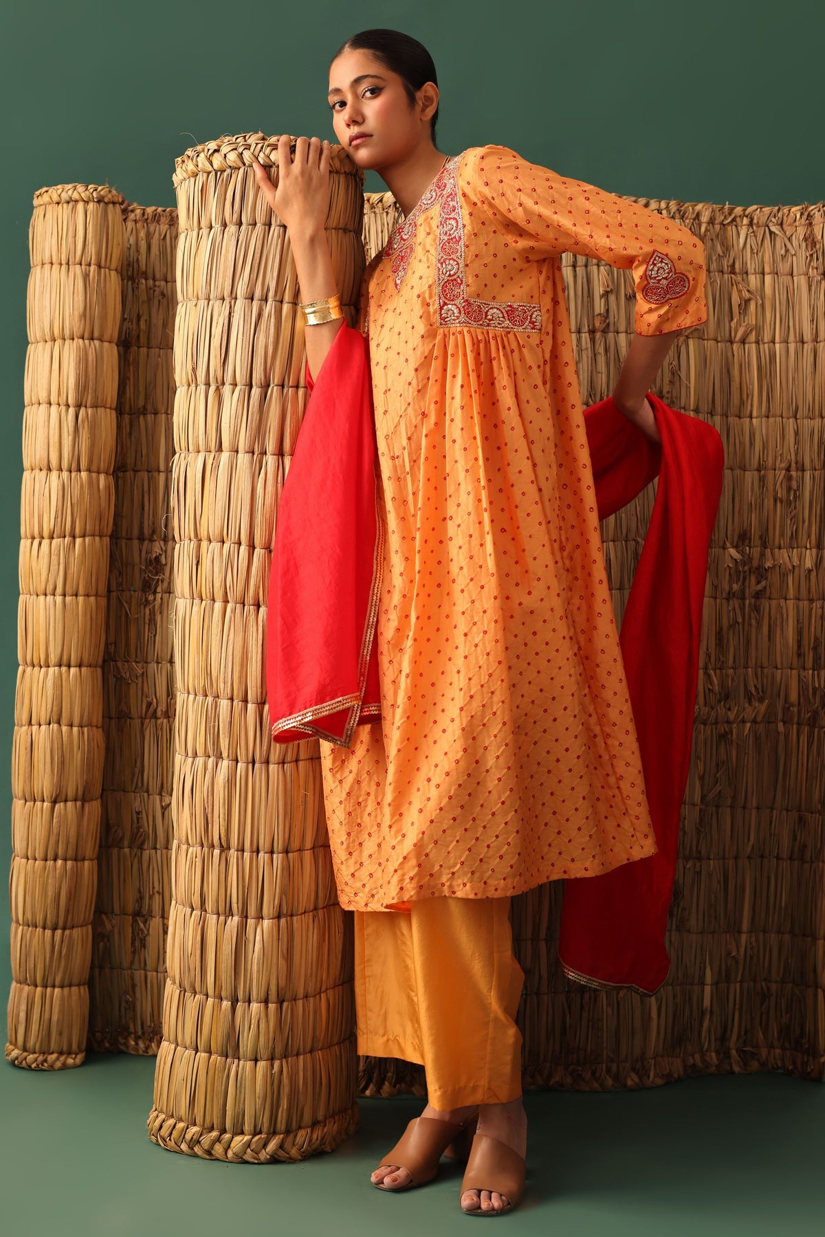 Orange Bandhani Zardozi Kurta Set