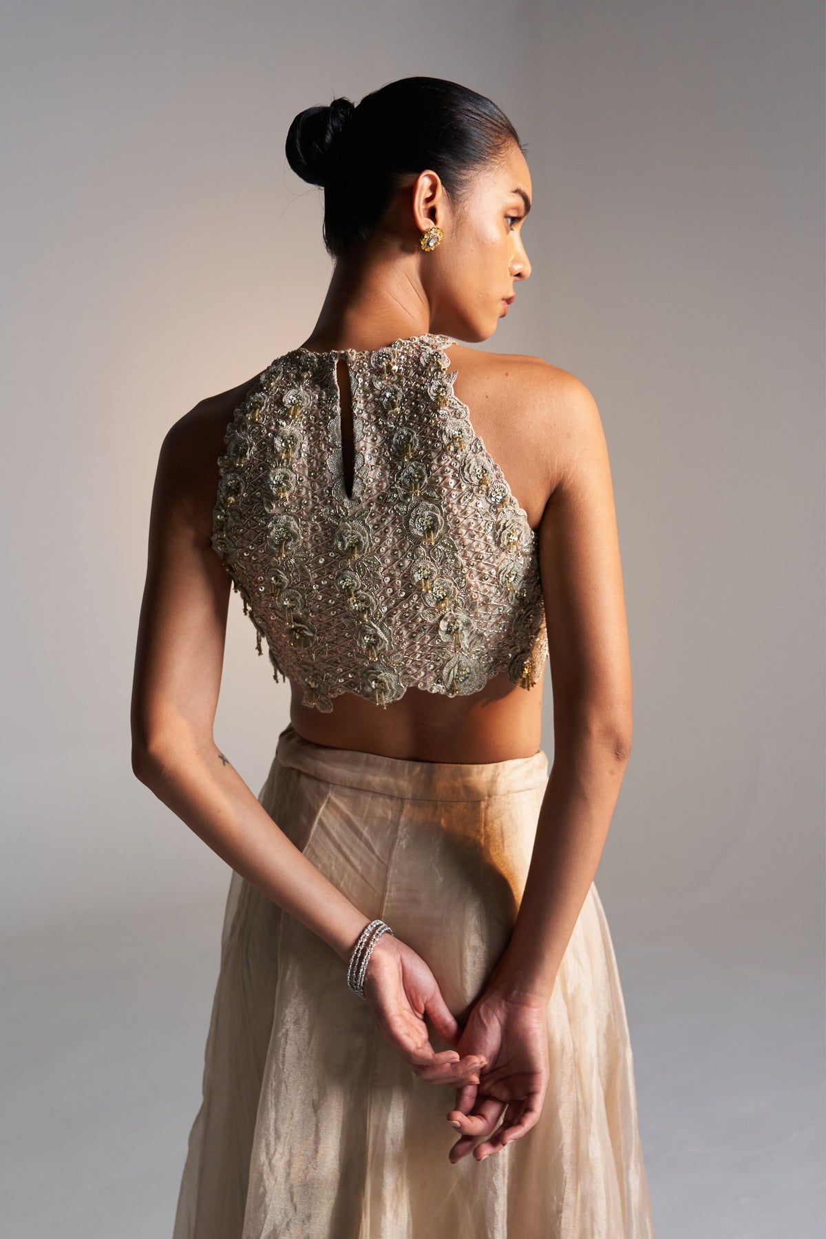 Beige Champagne Skirt Set