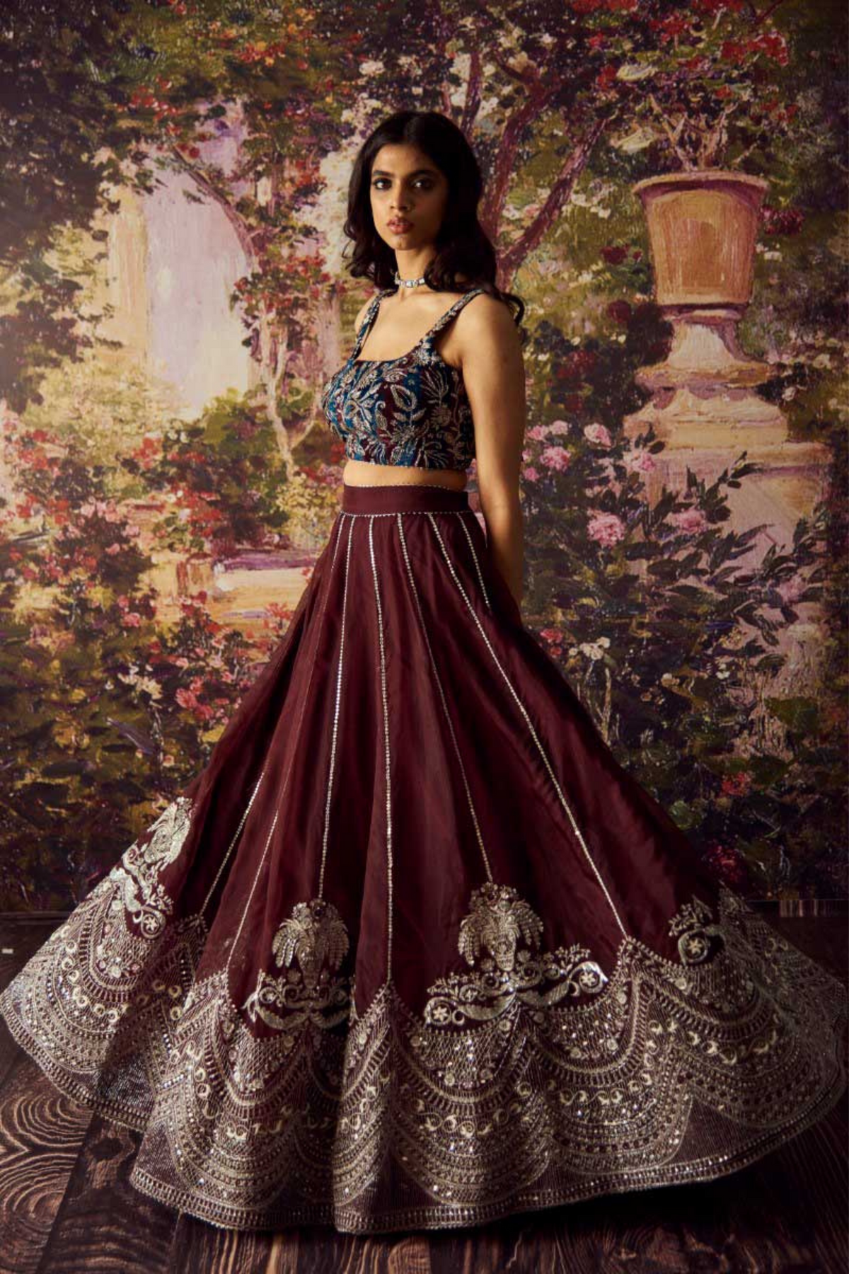 Brown Organza Lehenga Set