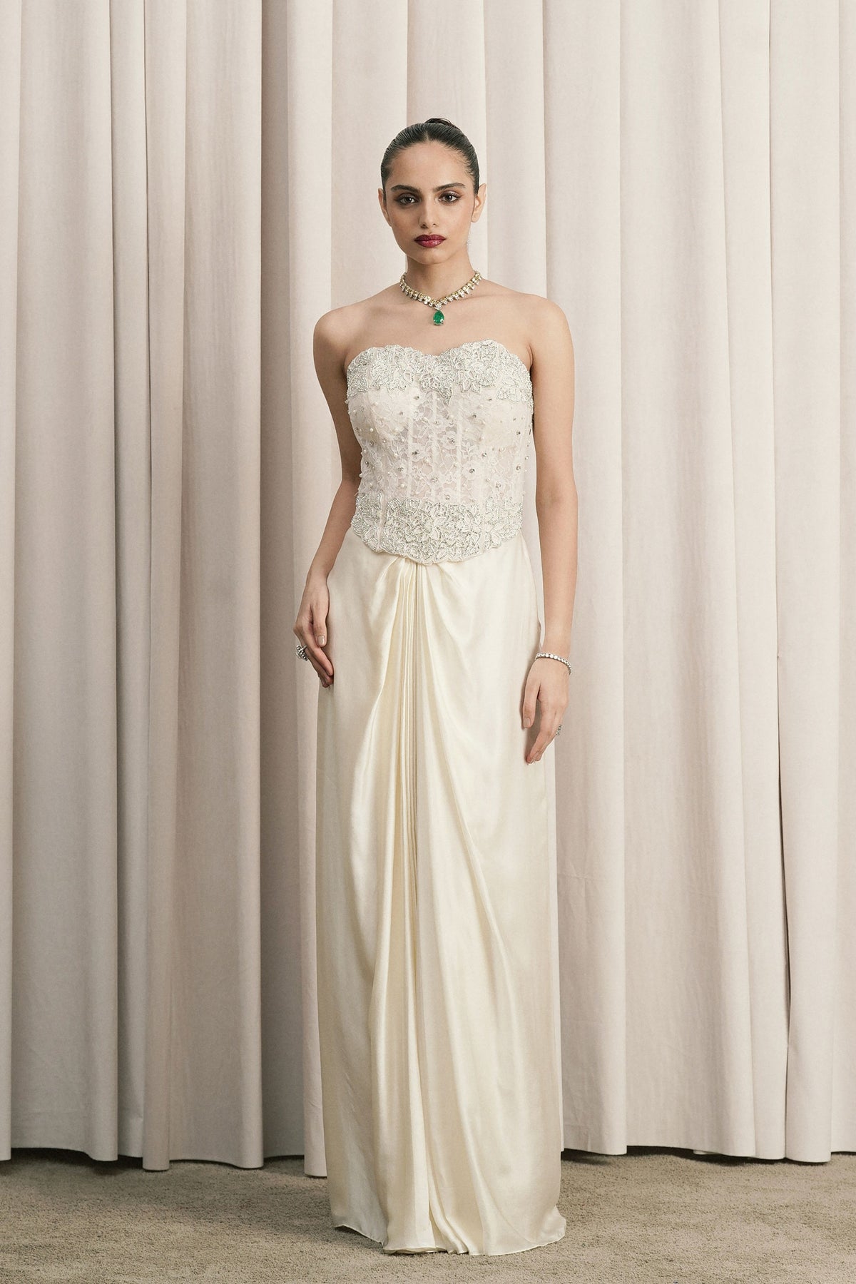 Ivory Pearl Embellished Corset Set