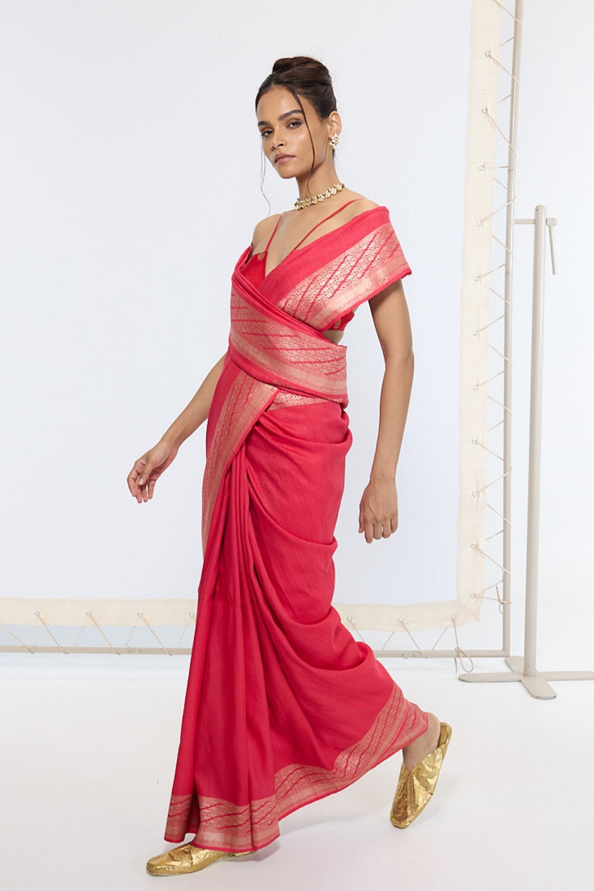 Handwoven French Rose Saree