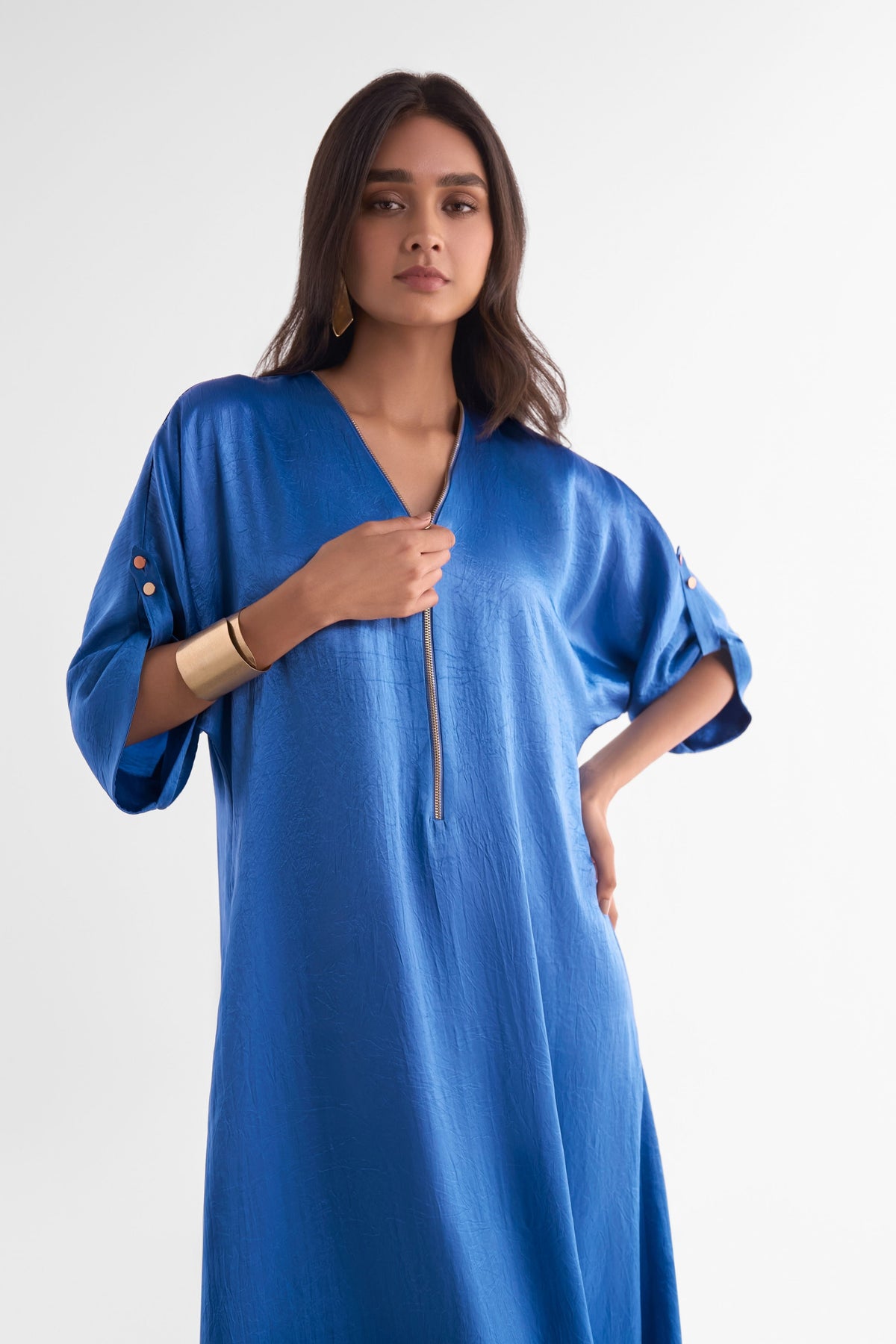 Zip Neck Satin Dress