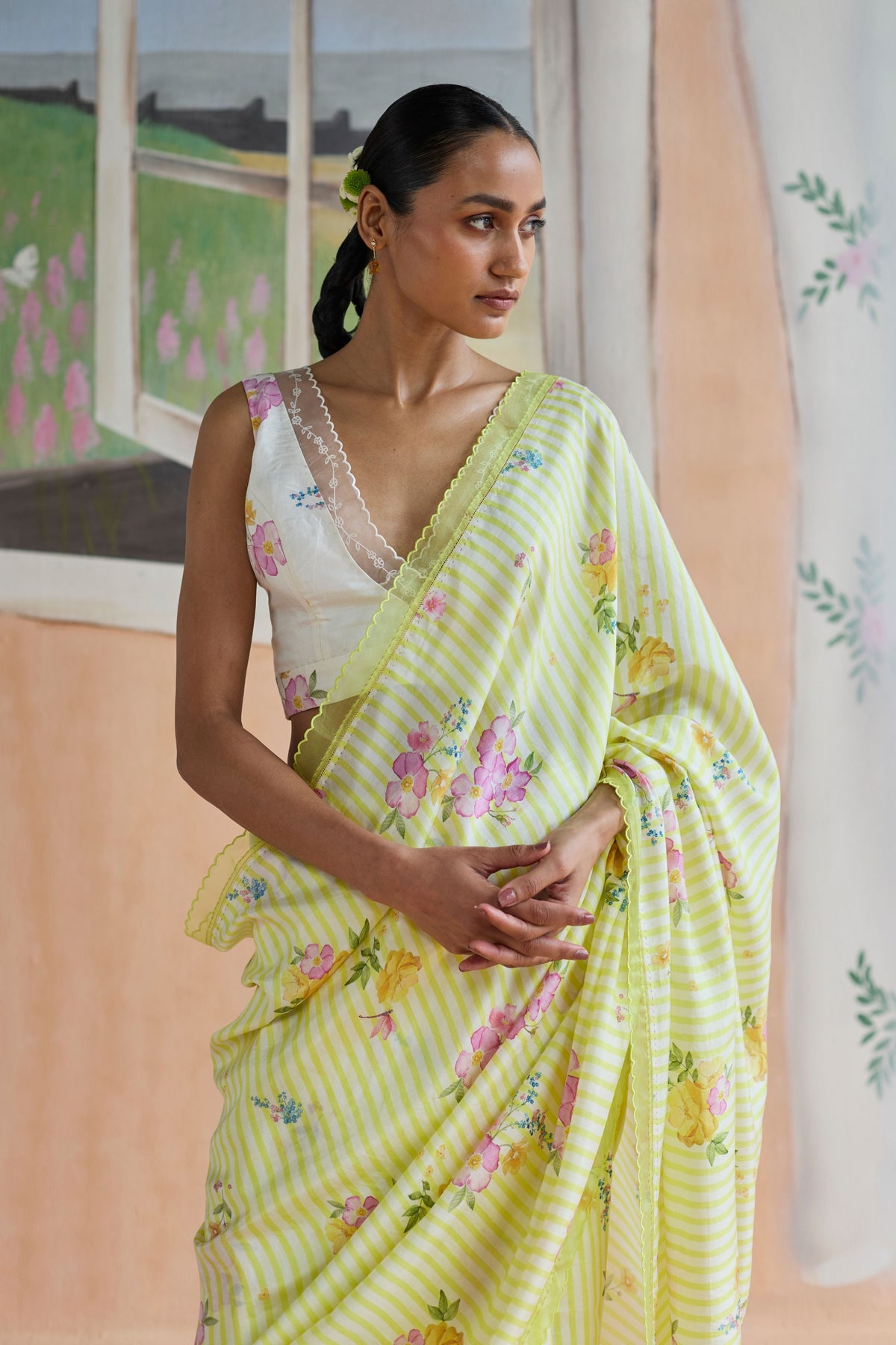 Serene Flora Mulberry Silk Sari