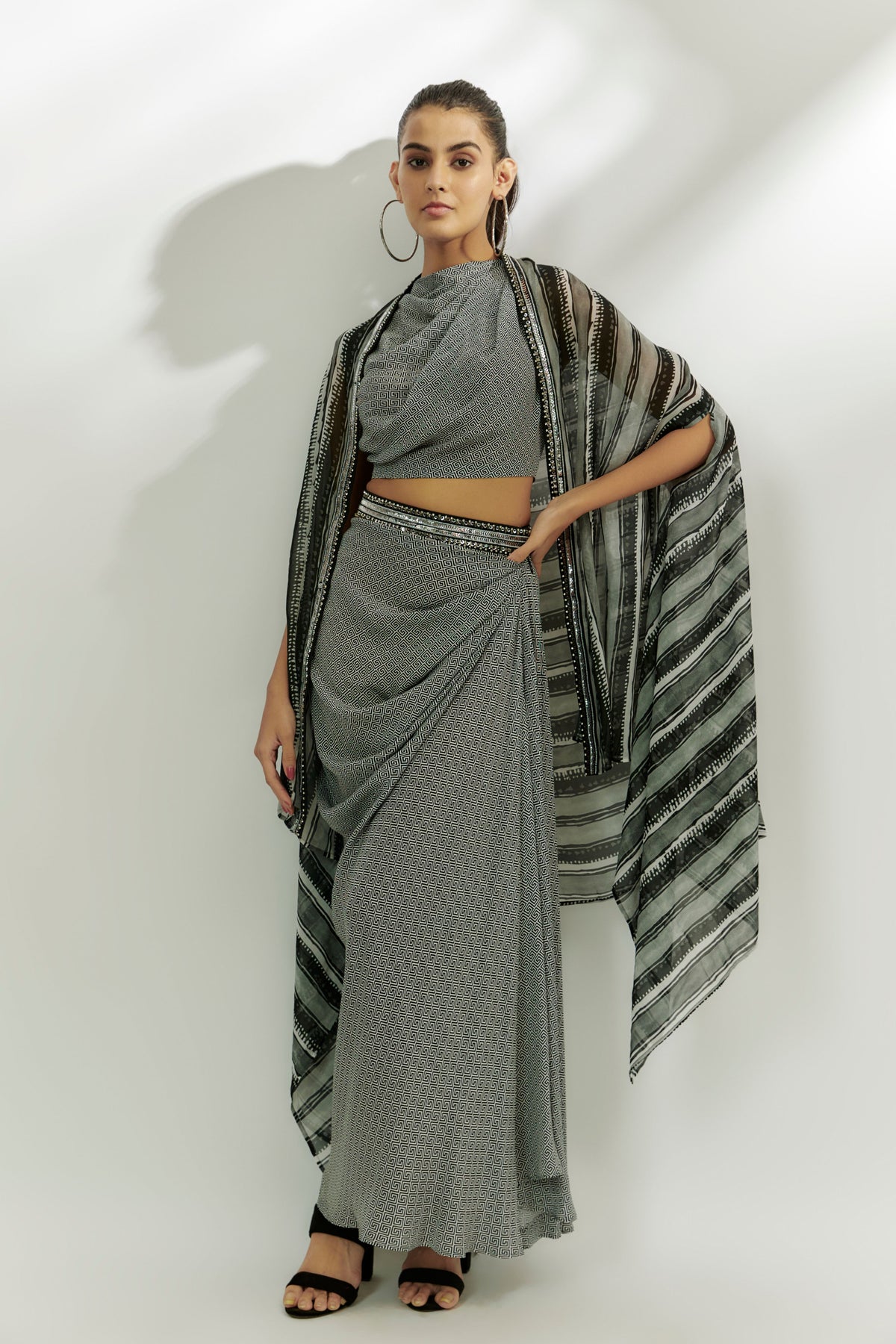 Black Printed Cape Set