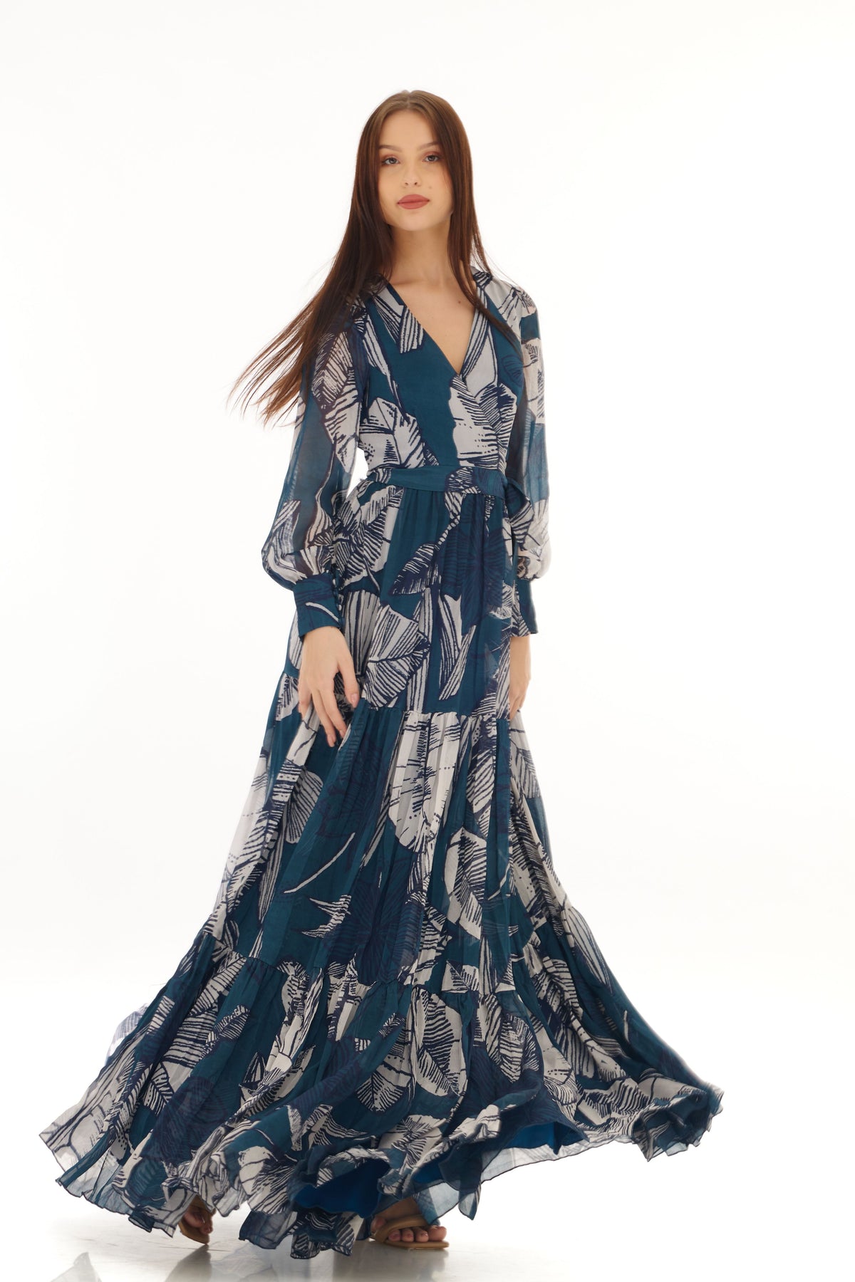 Blue and White Wrap Dress