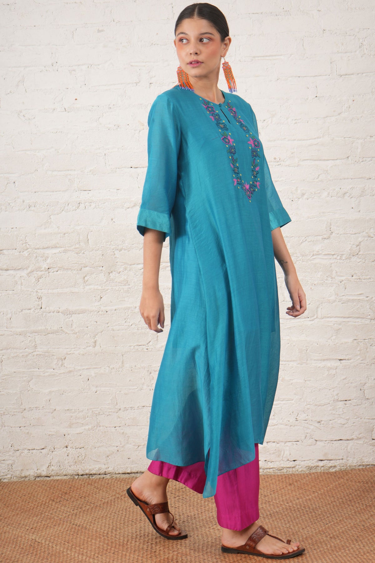 Teal Silk Tunic Set
