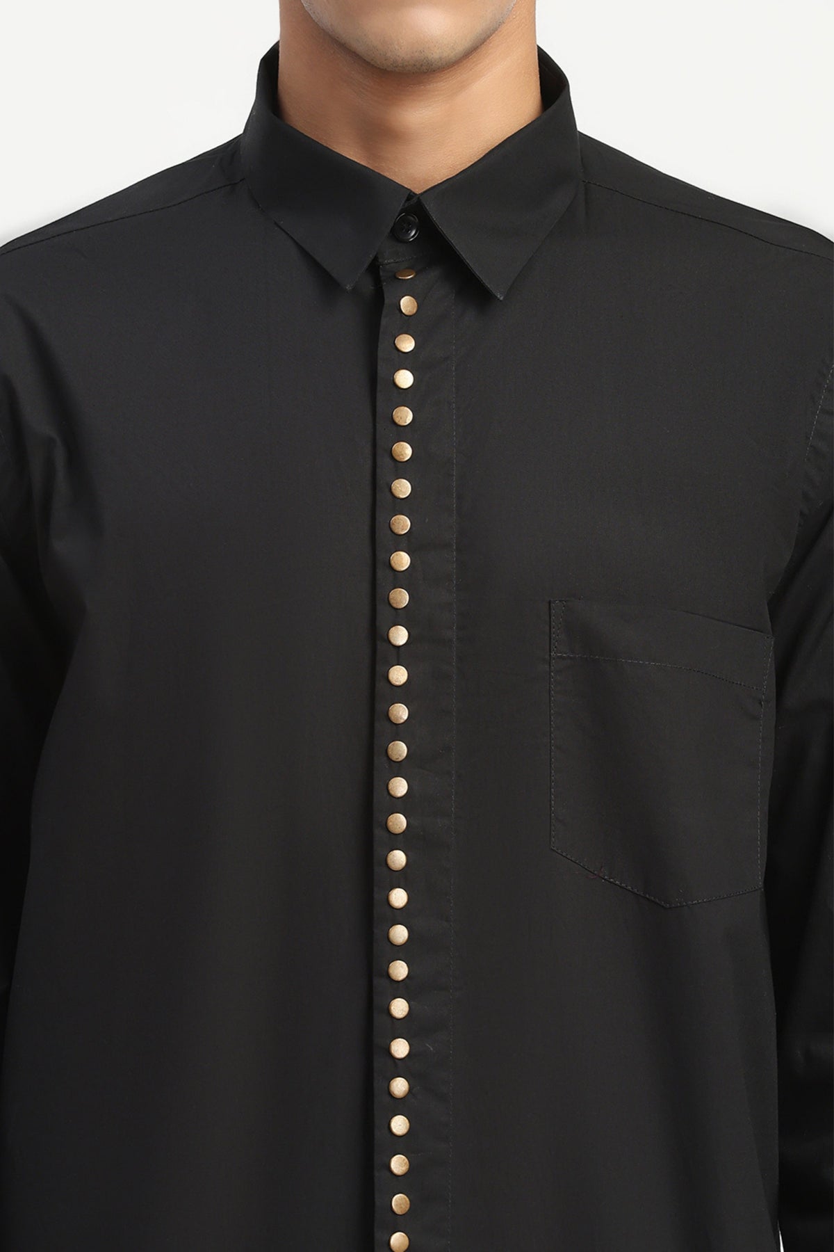 Studs Placket Indigo Shirt
