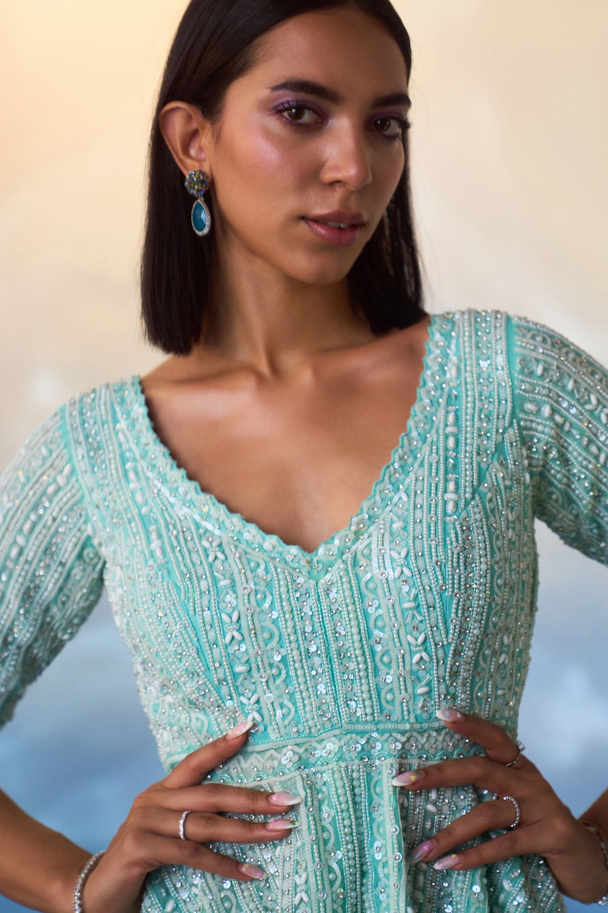 Mint Green Peplum Sharara Set