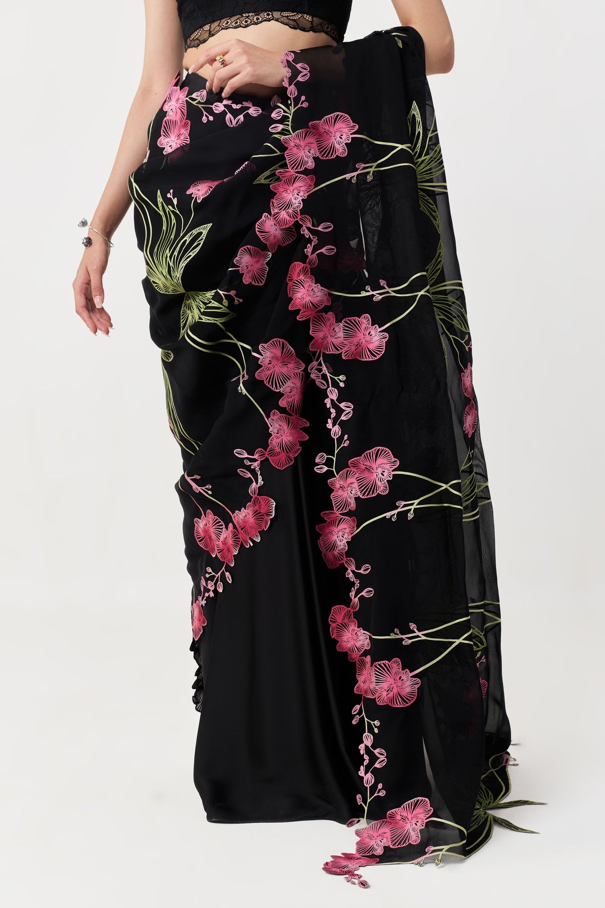 Wild Orchid Prestitched Saree Set