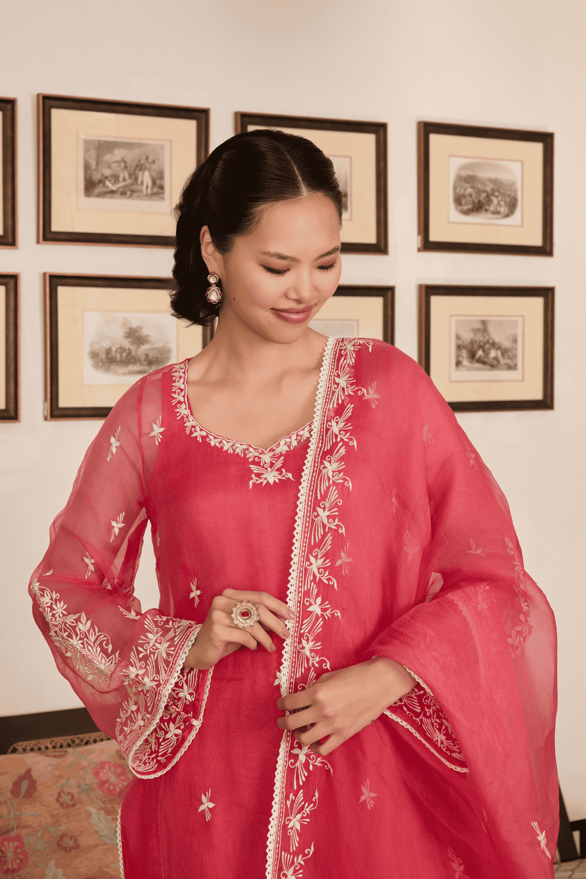 Pink Organza Kurta Set
