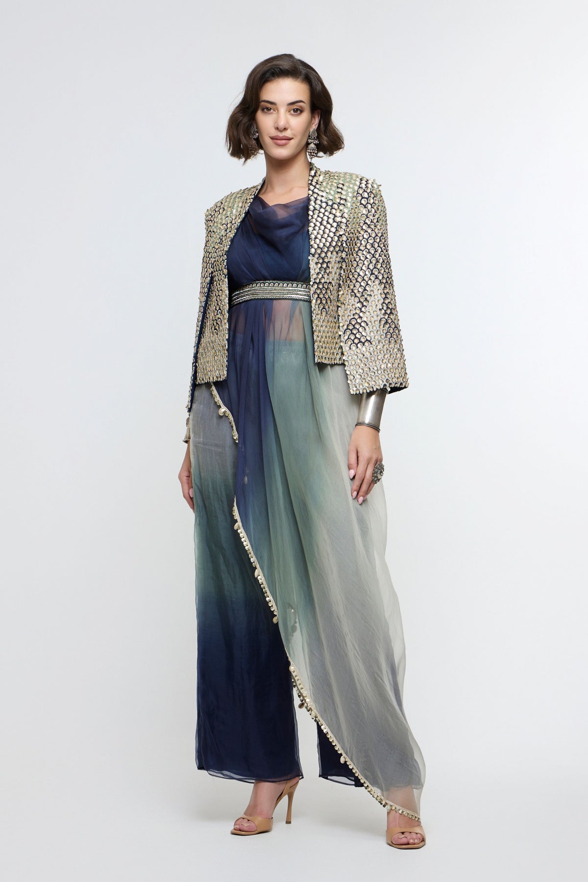 Meher Embellished Cape Jacket Set