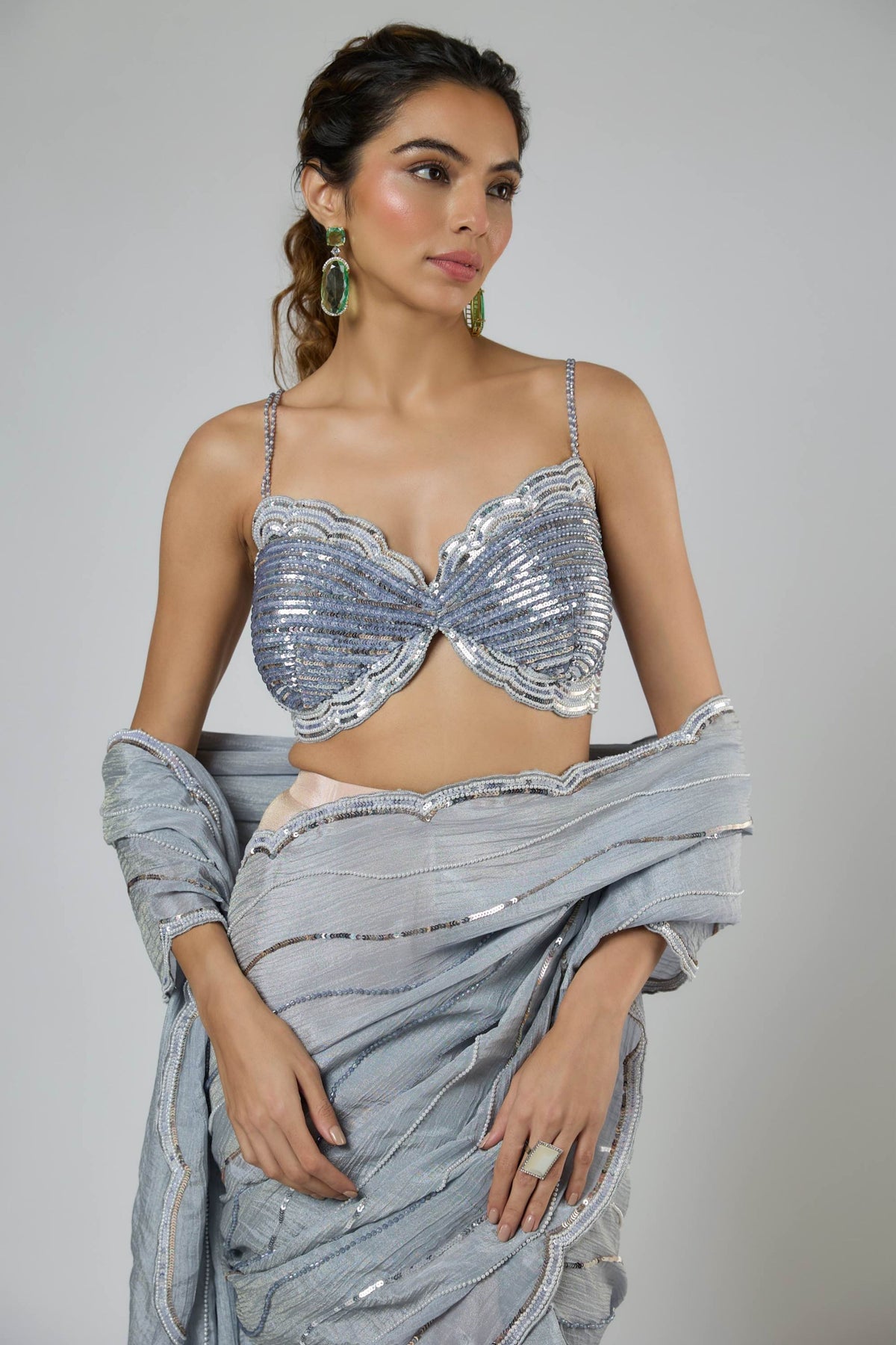 Periwinkle Cutwork Draped Saree Set