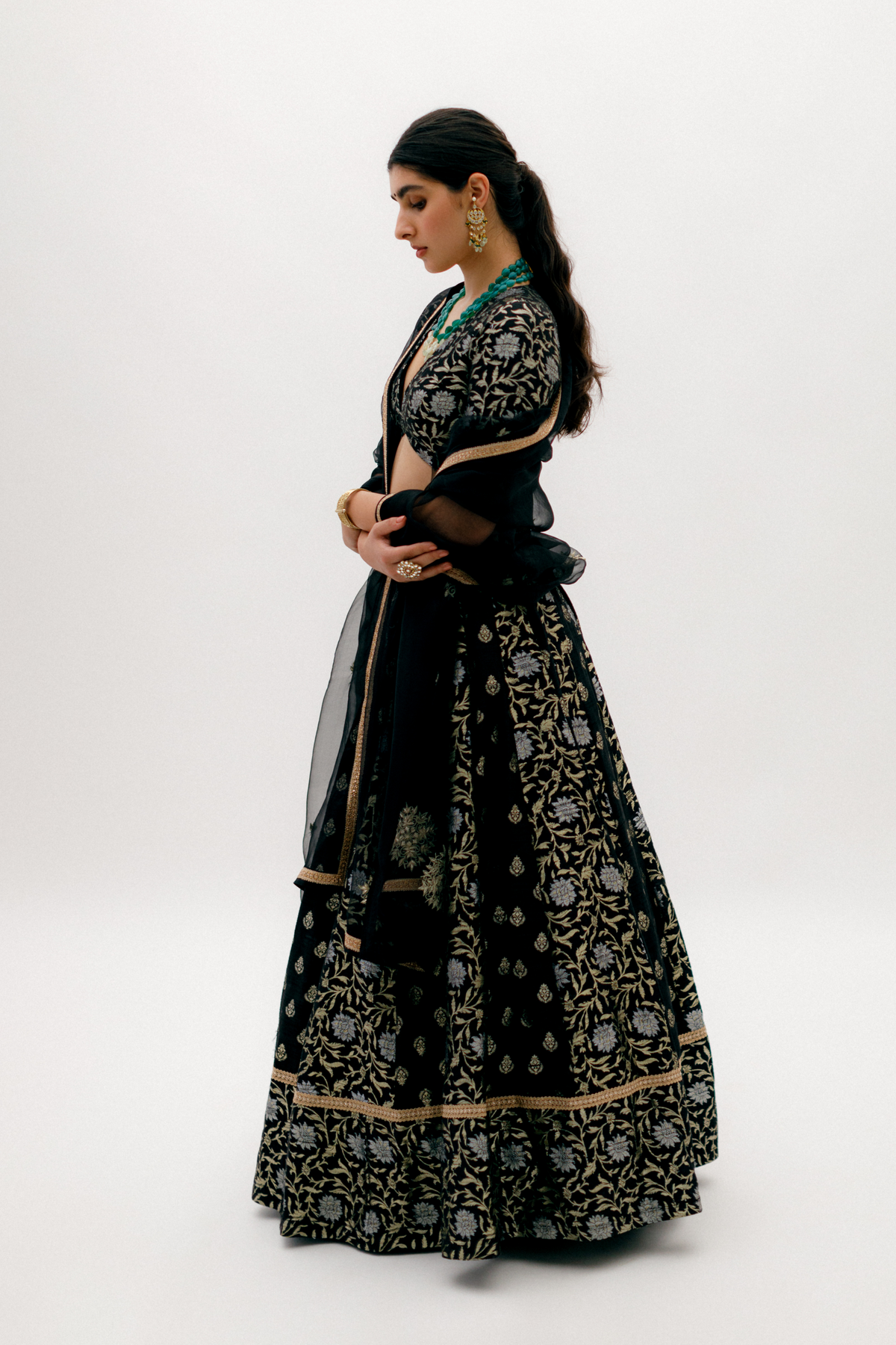 Black Benarasi Multi Kali lehenga Set