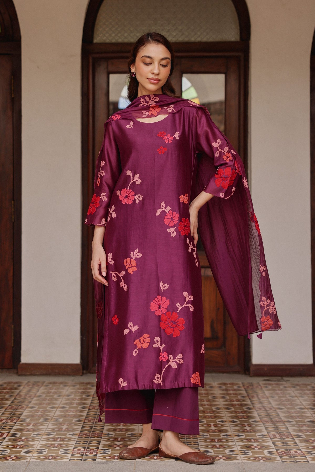 Amethyst Applique Floral Kurta Set