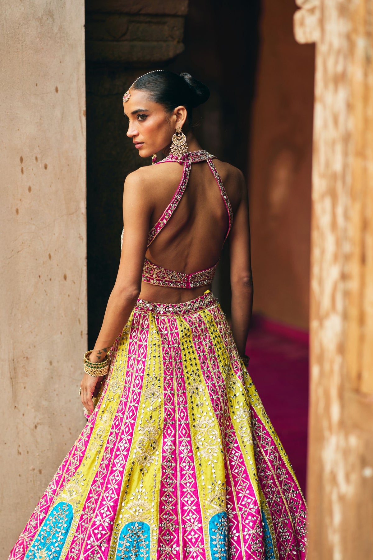 Multi Raw Silk Lehenga Set