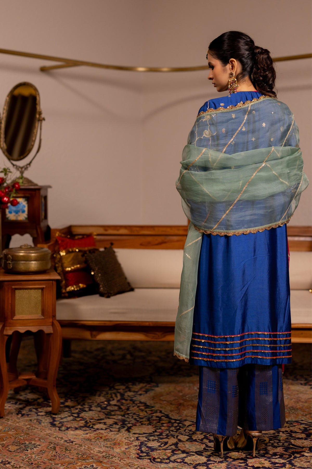 Mesh Blue Kurta Set With Dupatta