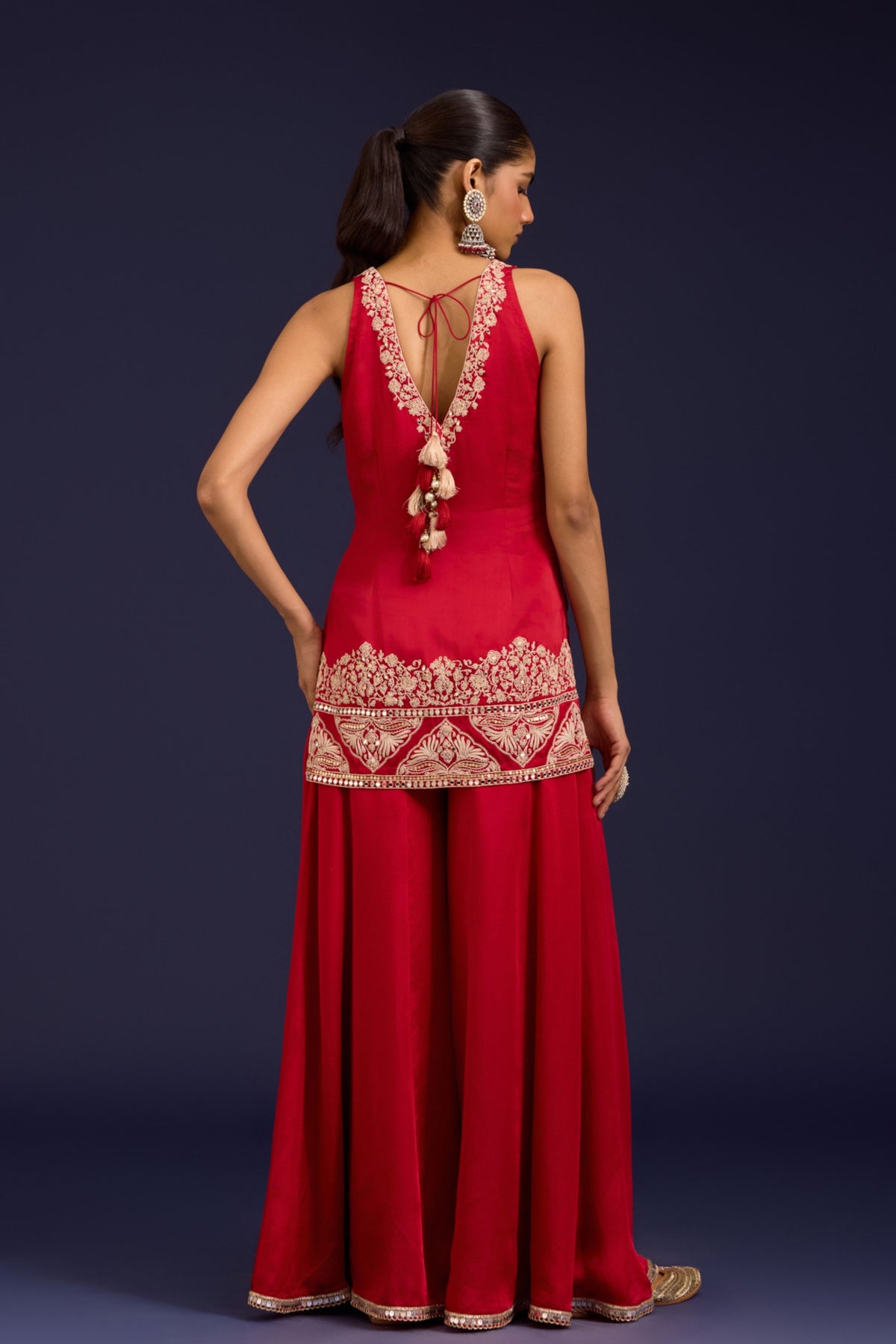 Red Modal Satin Sharara Set
