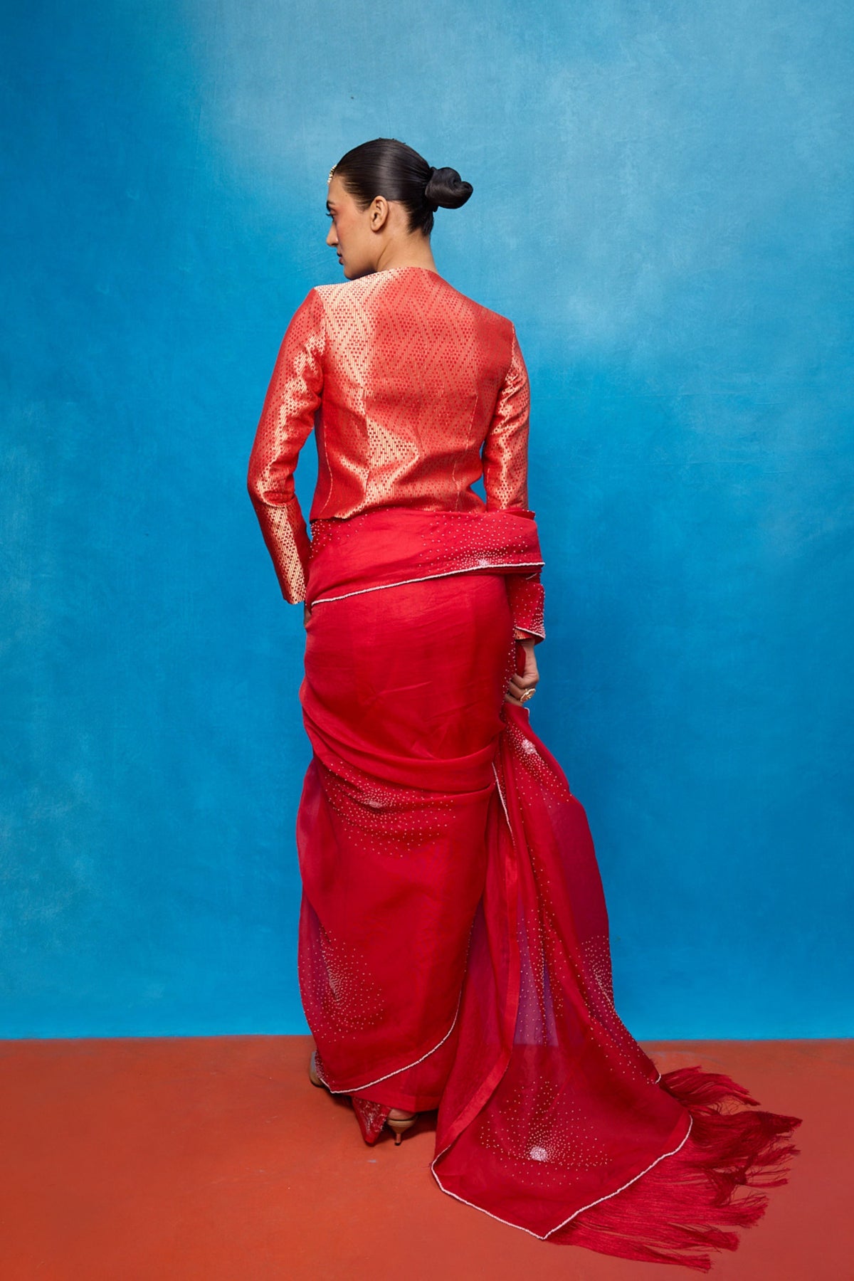 Handwoven Red Kora Banarasi Saree