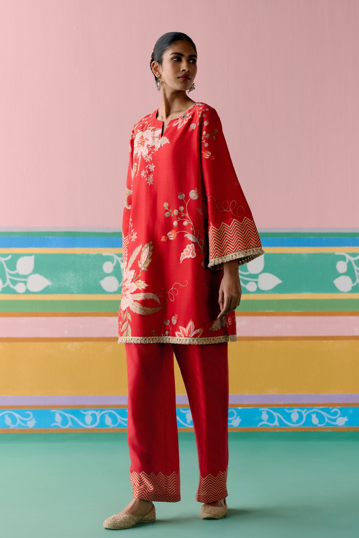 Red Chintz Sharara Set