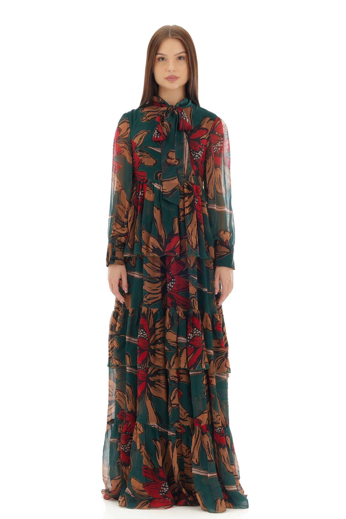 Green and Orange Long Dress