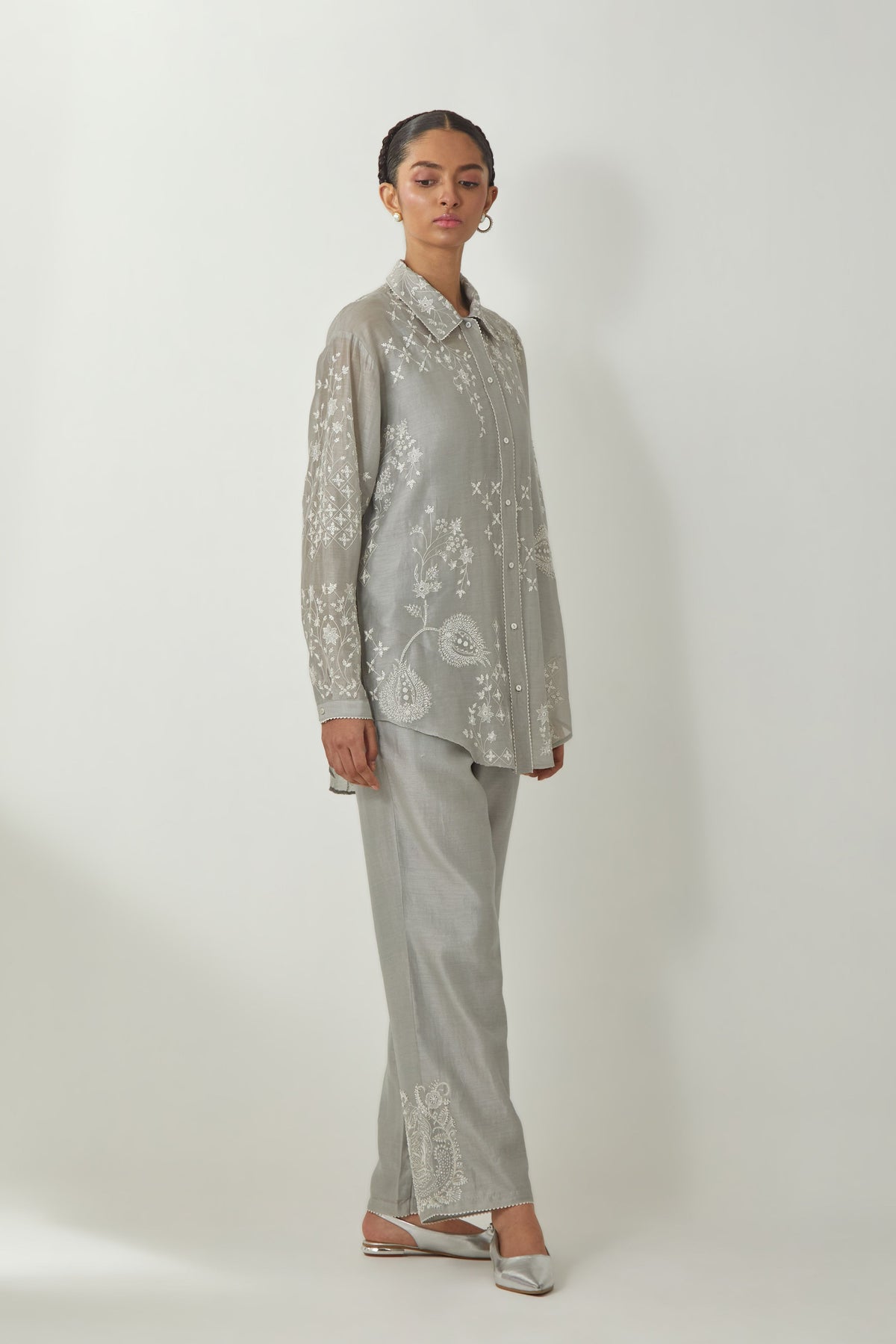 Grey Silk Chanderi Shirt