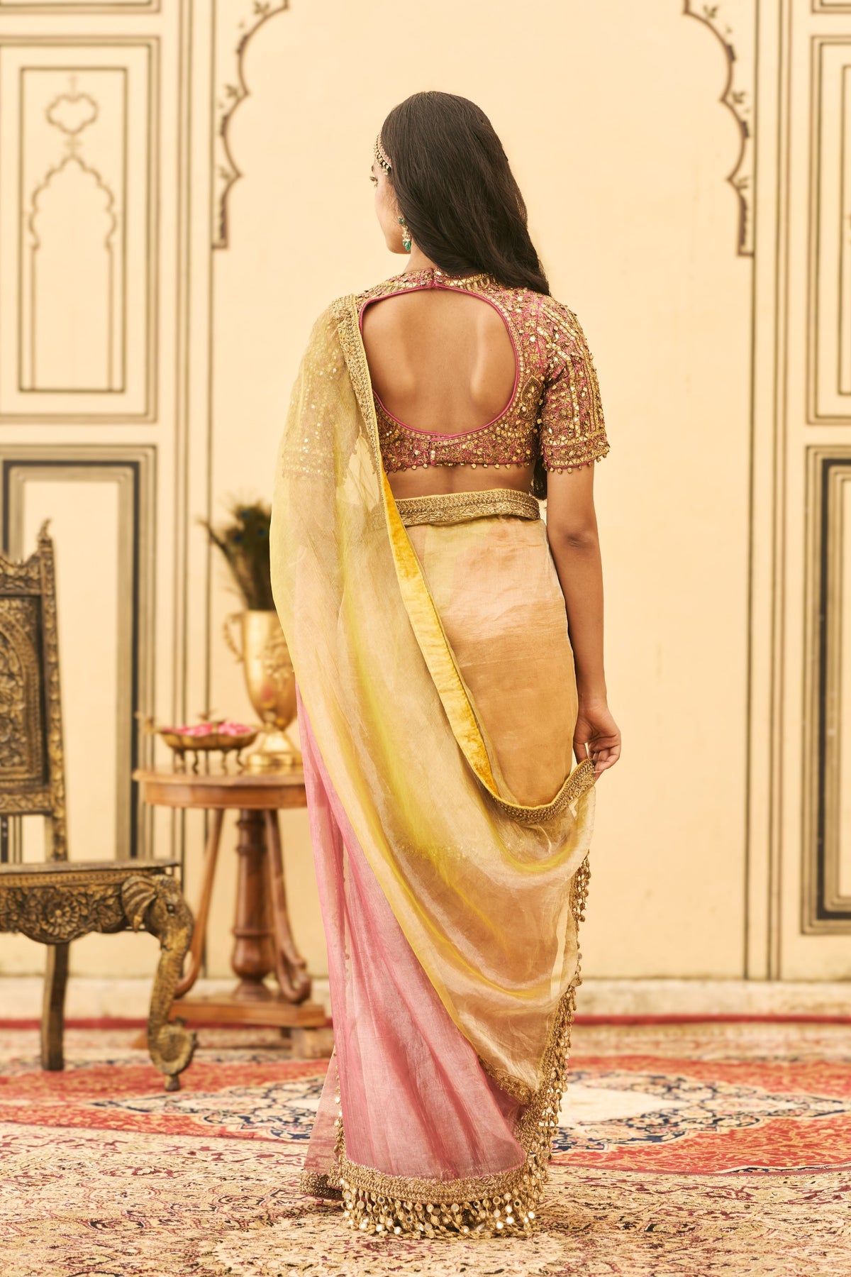 Peela Zardosi Saree Set