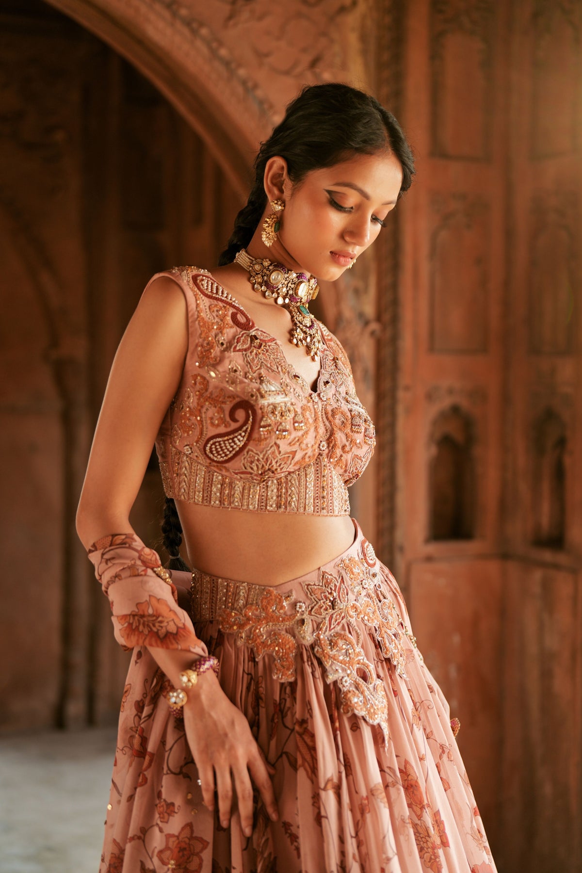 Powder Pink Embroidered Lehenga Set
