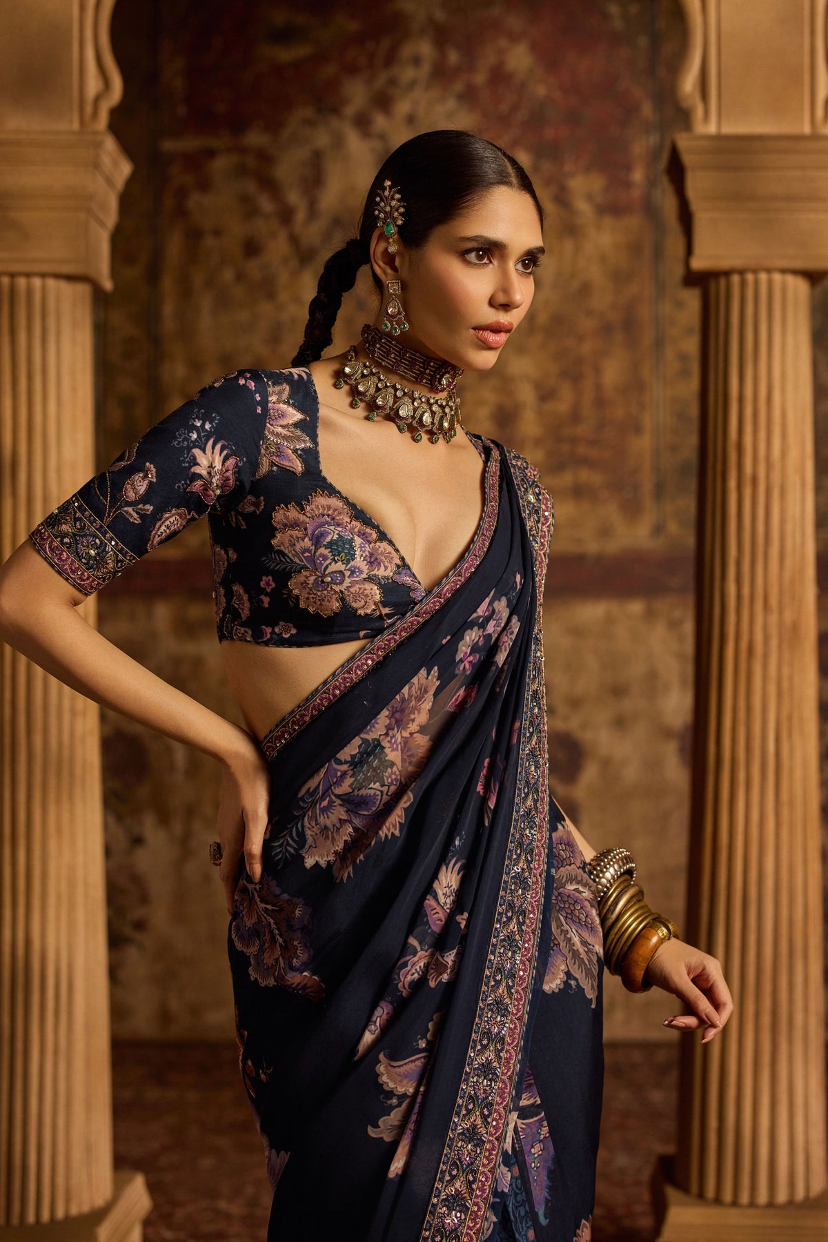 Sayna Blue Draped Saree Set