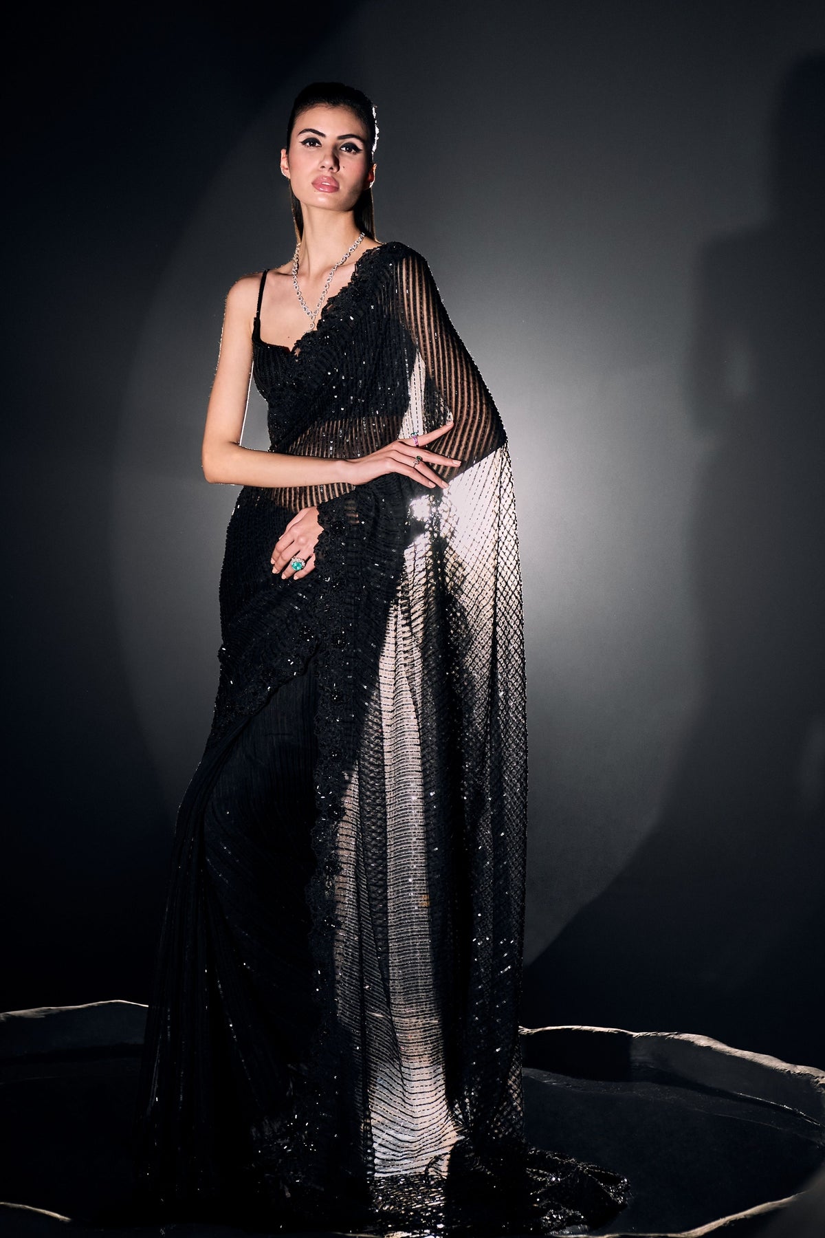 Black Cutdana Gicha Saree