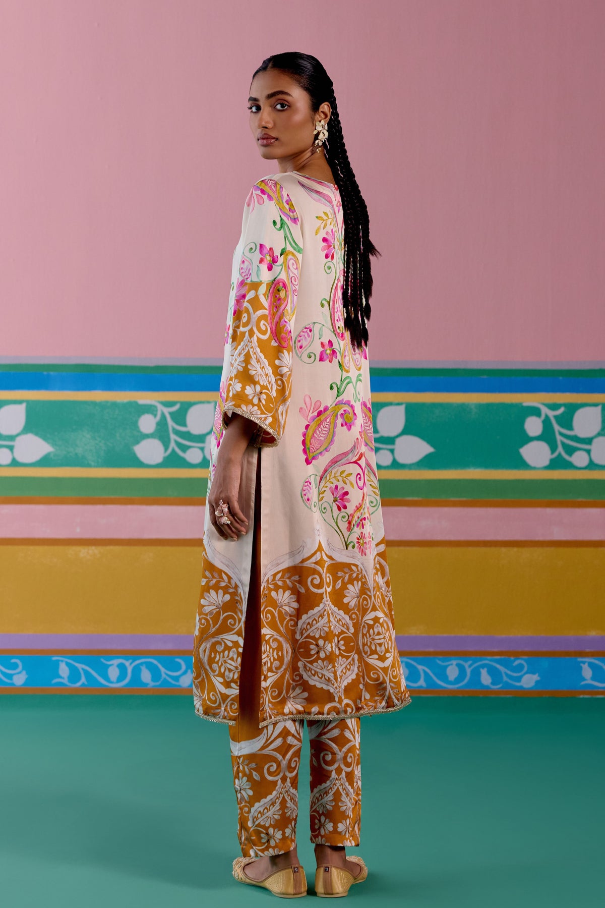 Pink Mustard Paisley Kurta Set