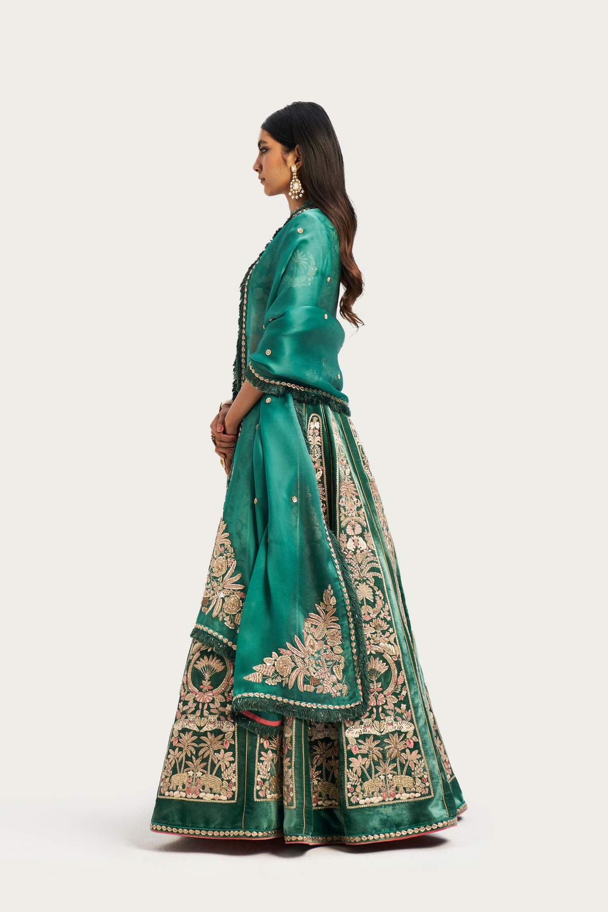 Jardin majorelle embroidered jade lehenga set