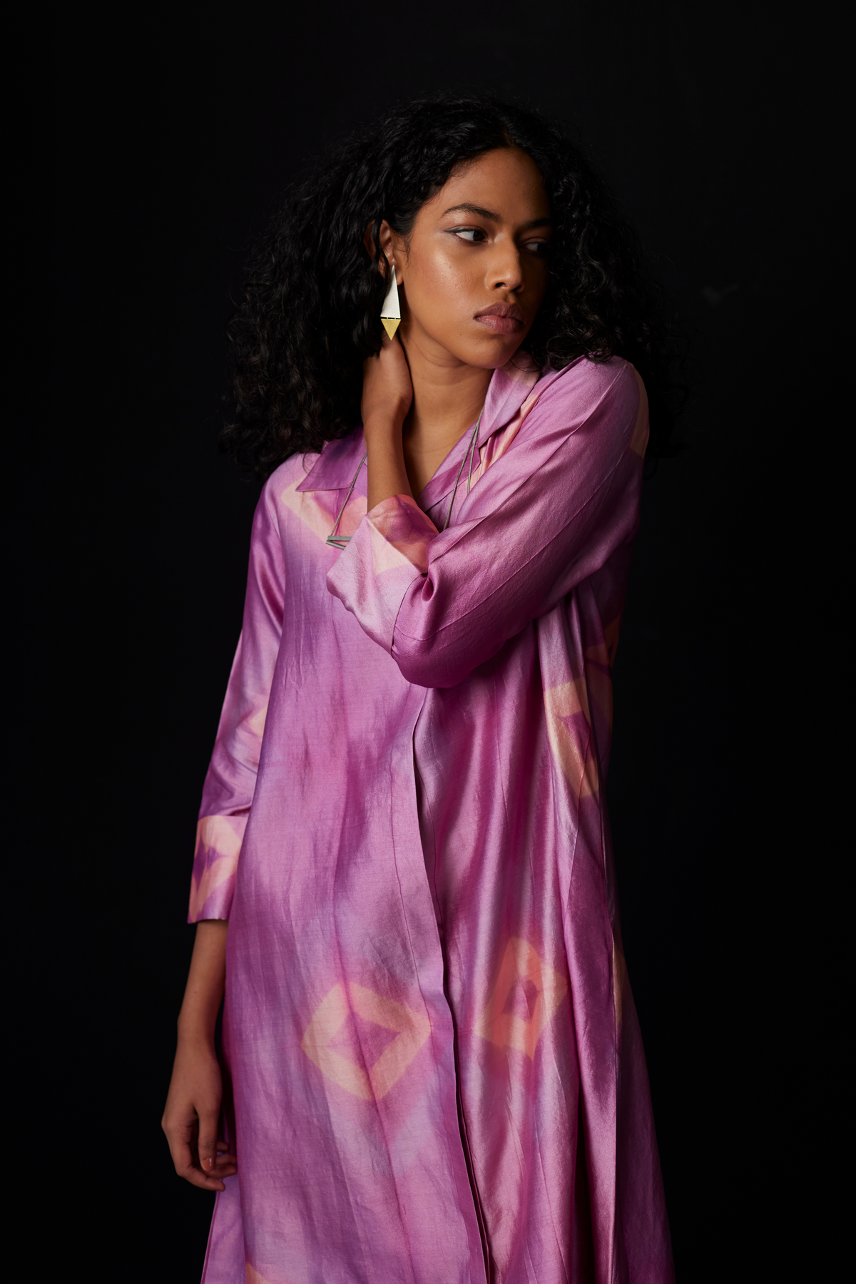 Mauve Tie-Dye Silk Shirt Set