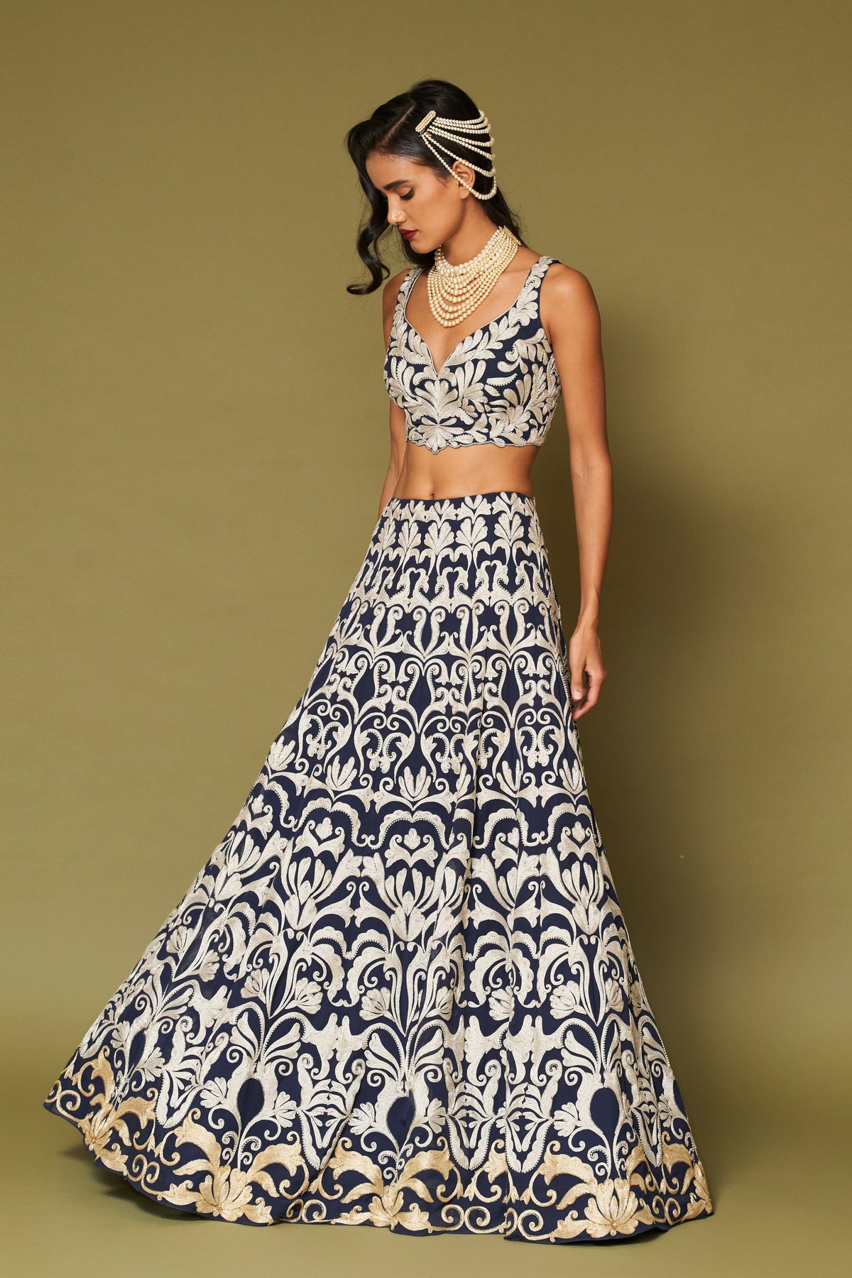 Midnight Embroidered Georgette Lehenga Set