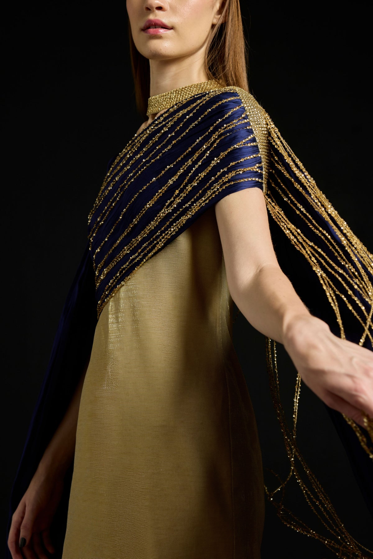 Draped Sequins Metallic Dress