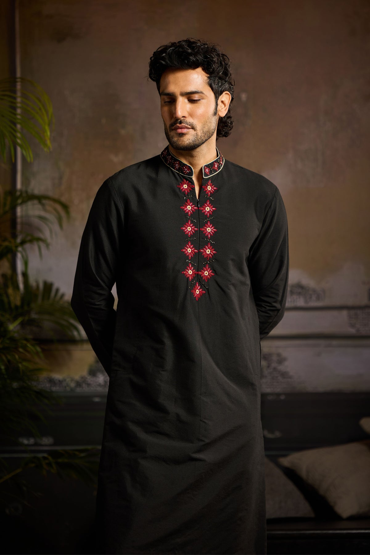 Black With Maroon Butta Kurta set