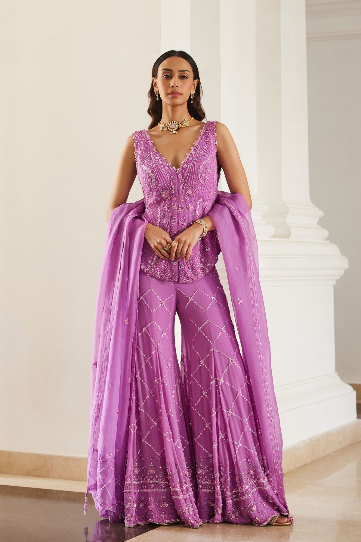 Bubblegum Pink Tonal  Peplum Sharara
