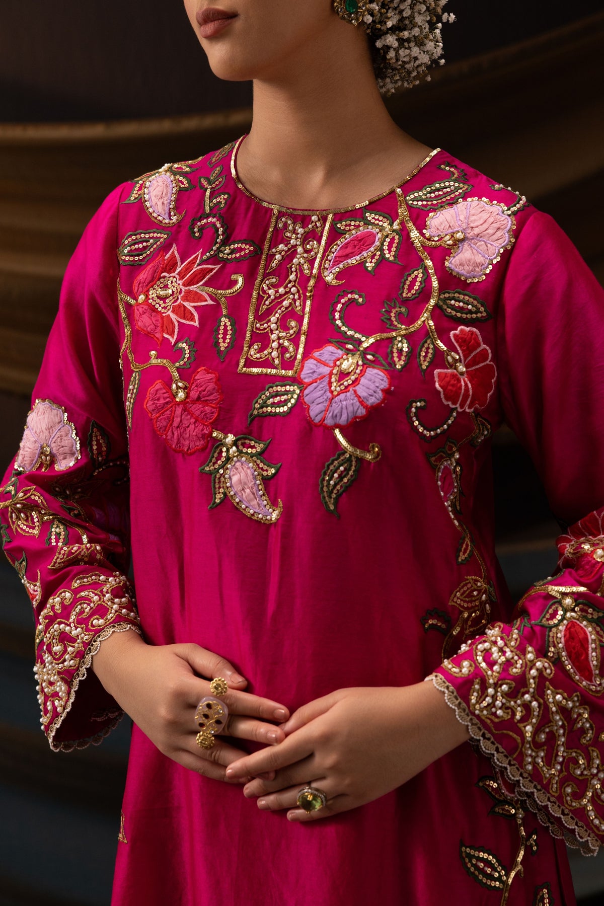 Magenta Short Kurta With Sharara