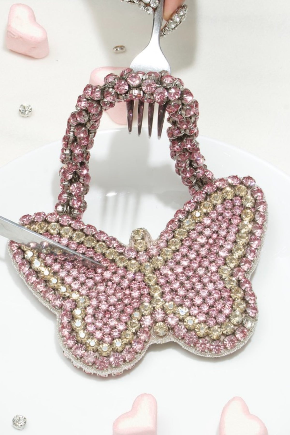 Pink Butterfly Mini Rhinestone Bag