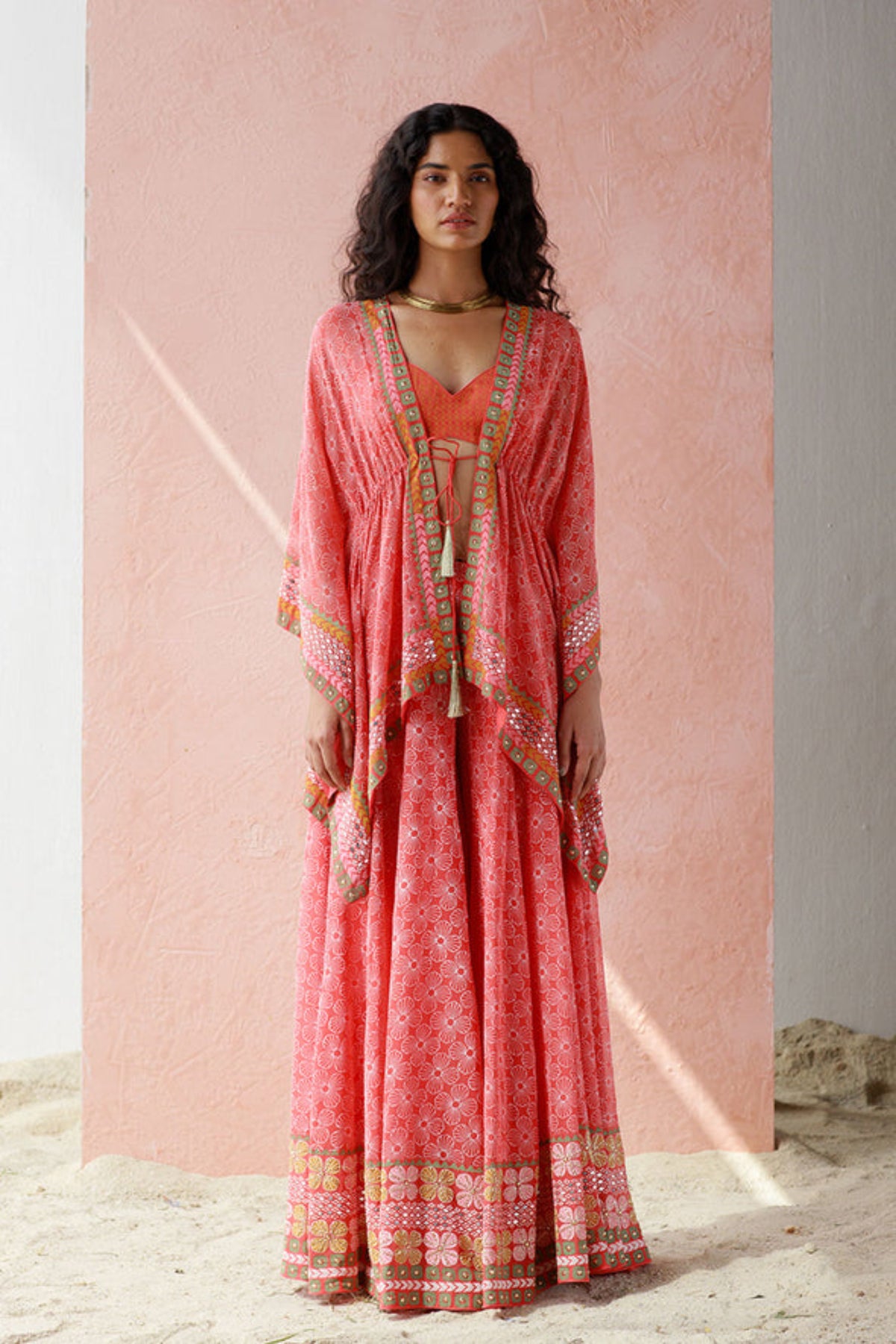 Rust nuray short kaftan sharara set