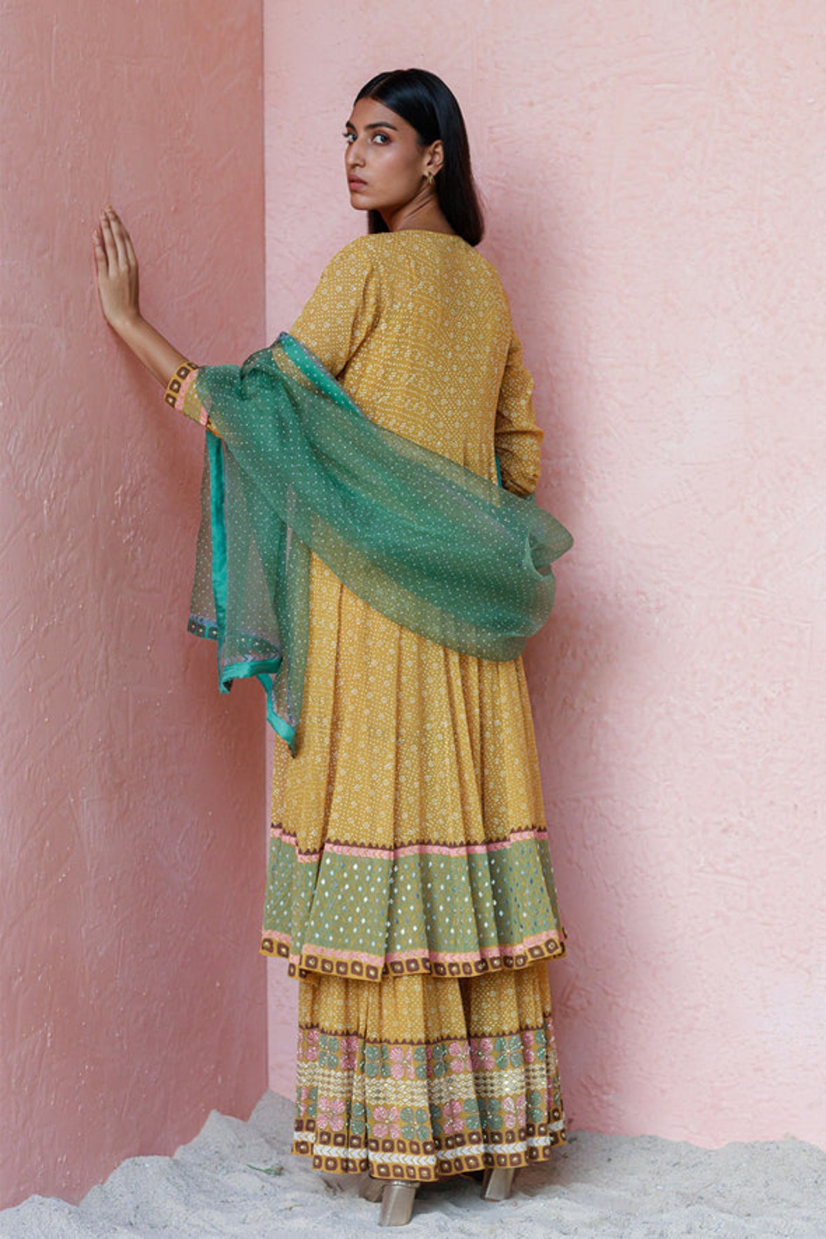 Ochre pinar anarkali sharara set