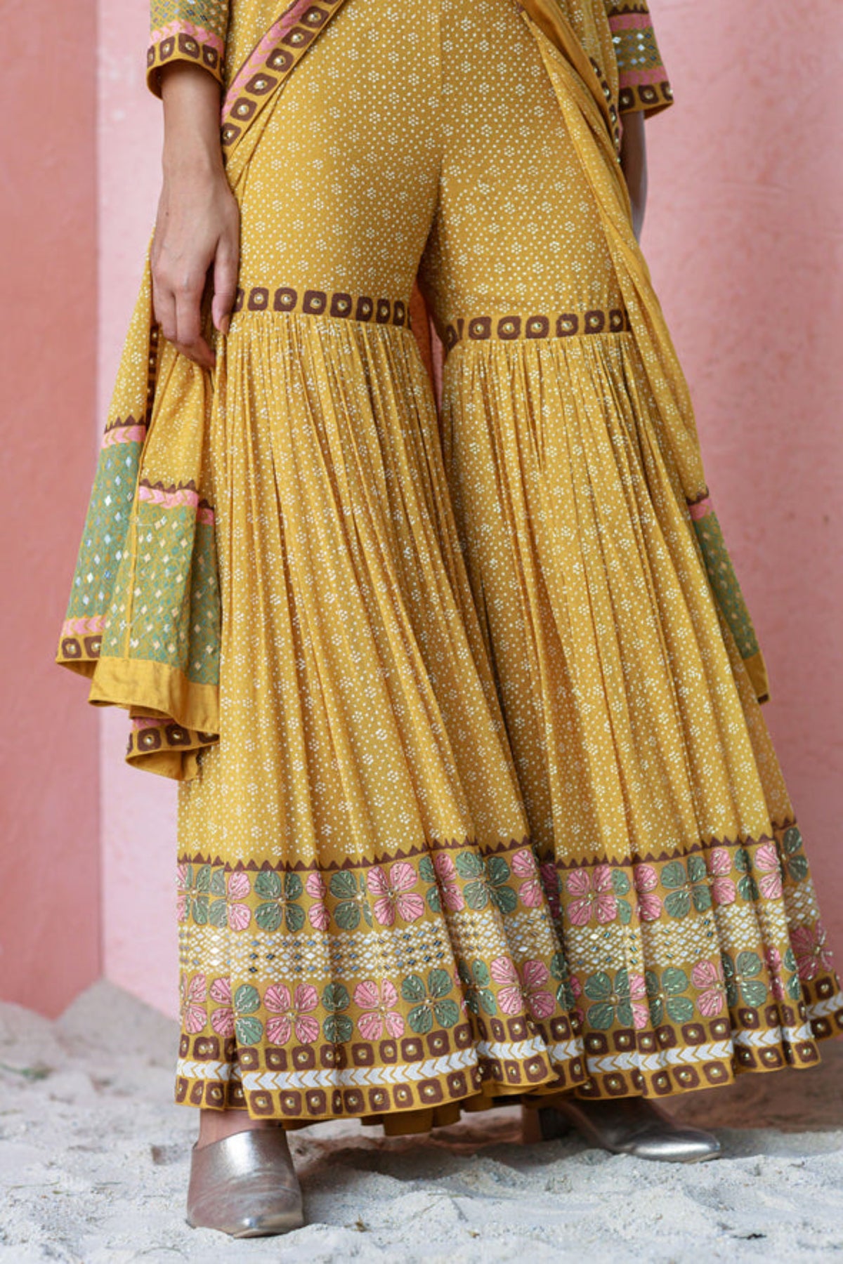 Ochre pinar anarkali sharara set