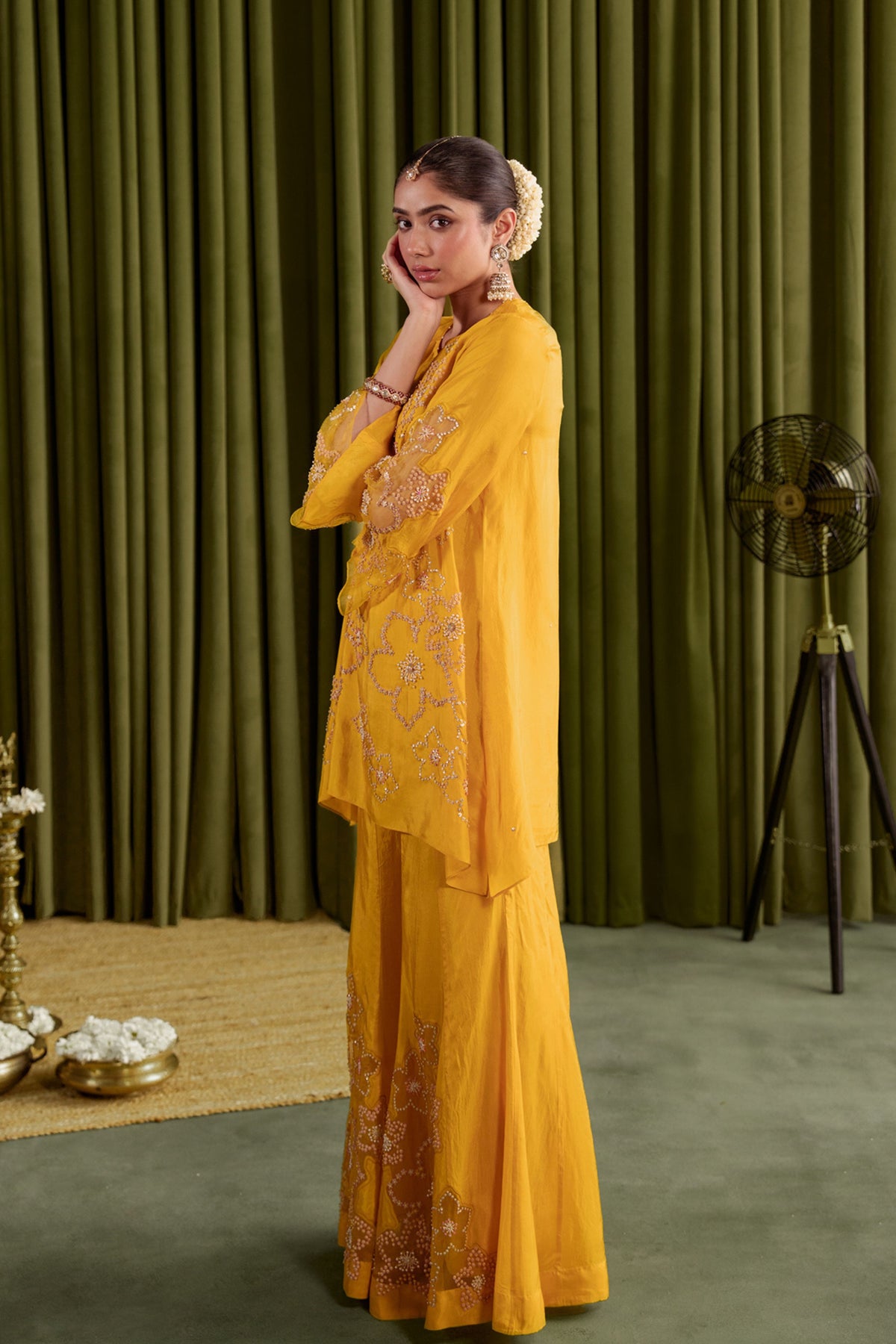 Golden Yellow Embroidered Kurta Set