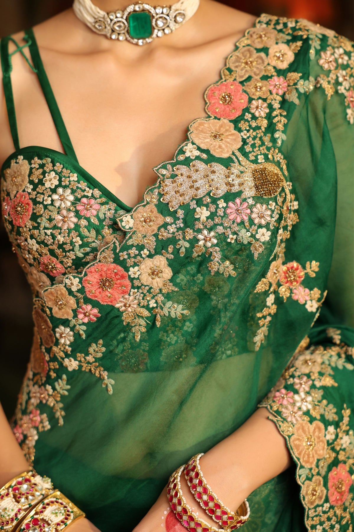 Ahista Green Cutwork Saree Set