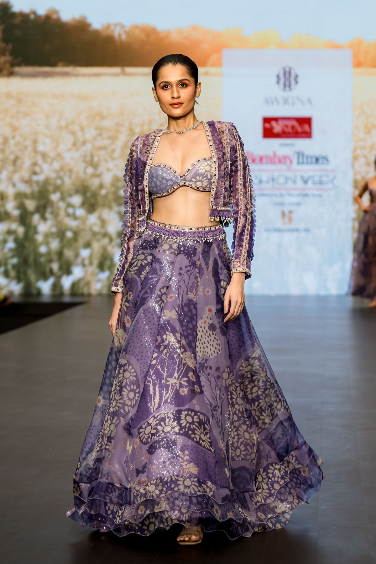 Purple Embroidered Short Jacket Set