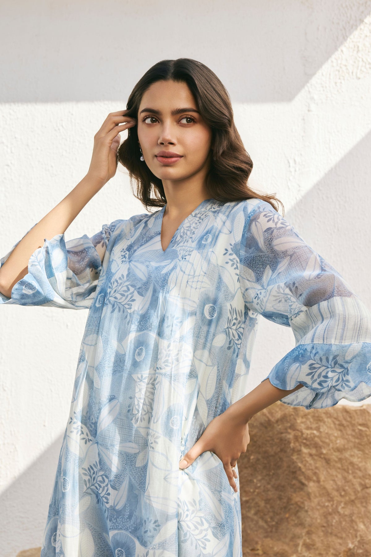 Powder Blue Pintuck Kurta