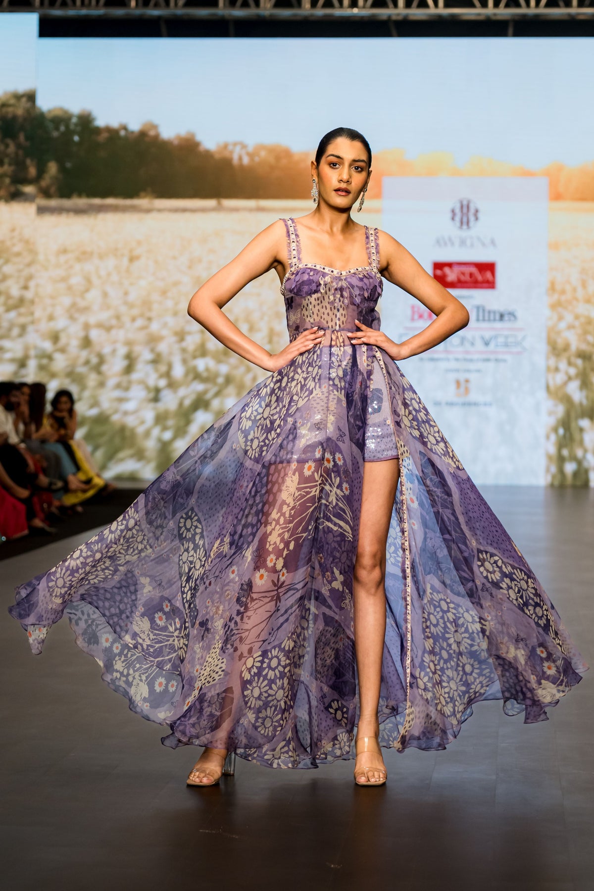 Purple Slit Gown Set