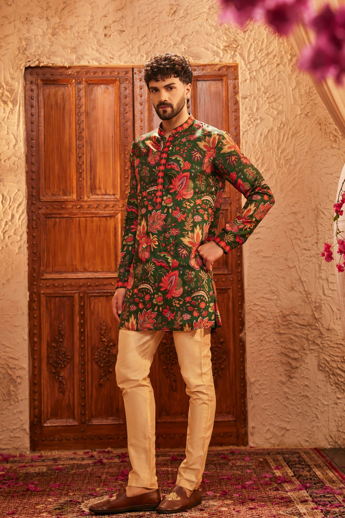 Evan Floral Green Mens Kurta
